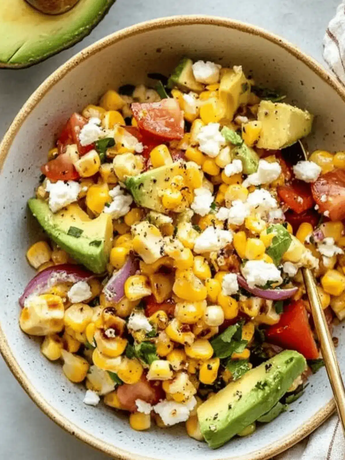 Grilled Corn Salad with Avocado, Goat Cheese & Hot Honey Vinaigrette
