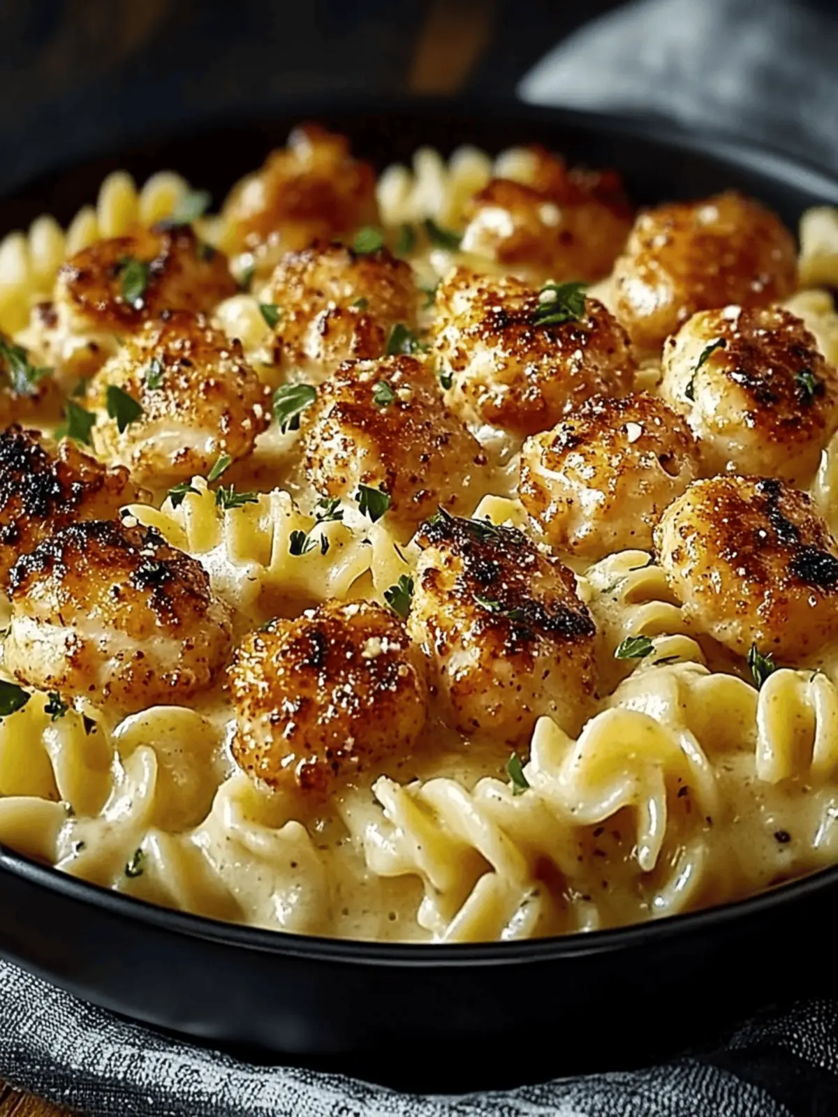 Garlic Parmesan Chicken Bites with Creamy Rotini