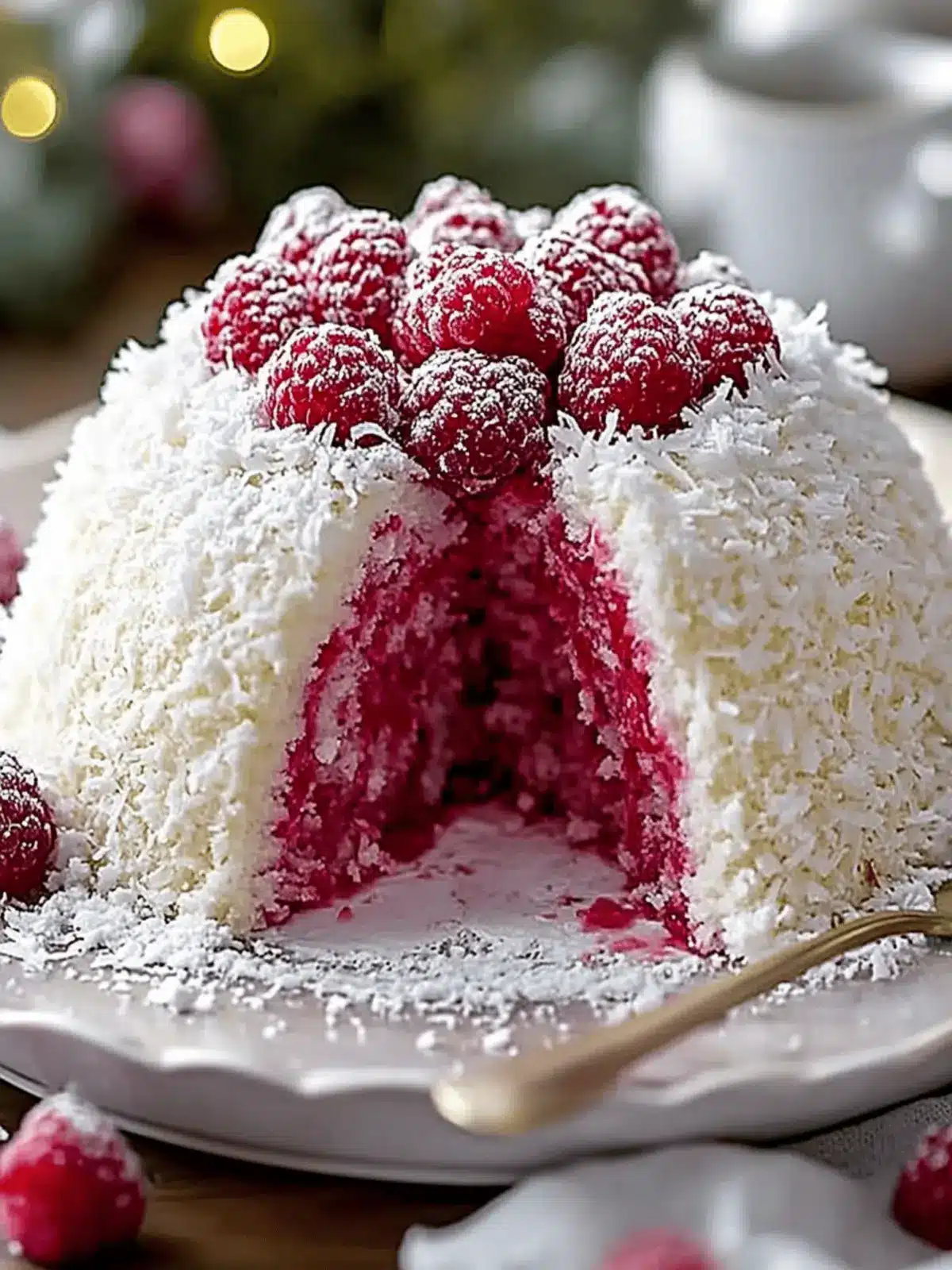 Raspberry Swirl Coconut Snowball Cake