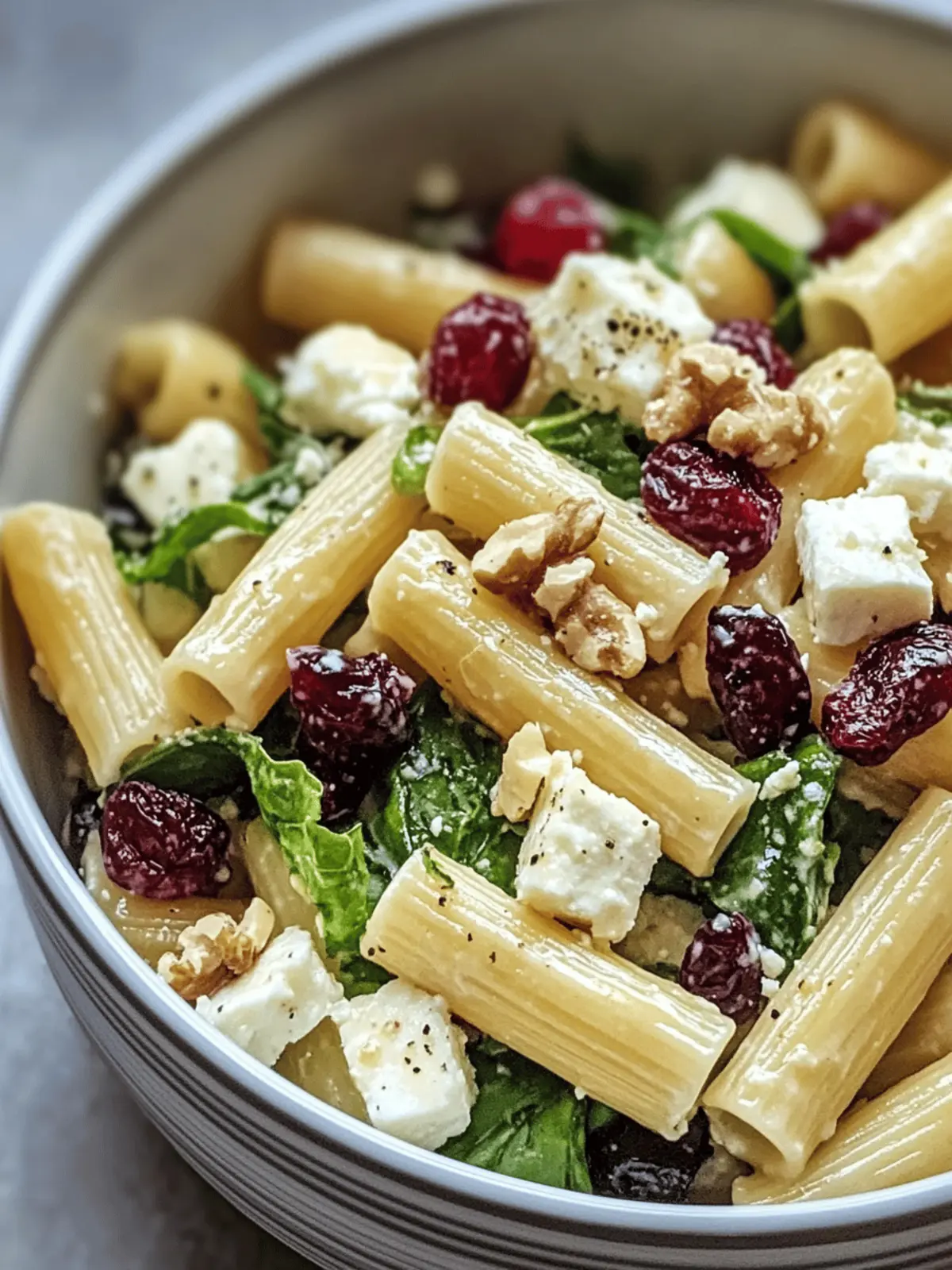 Feta Cranberry Rigatoni Salad with Lemon Vinaigrette