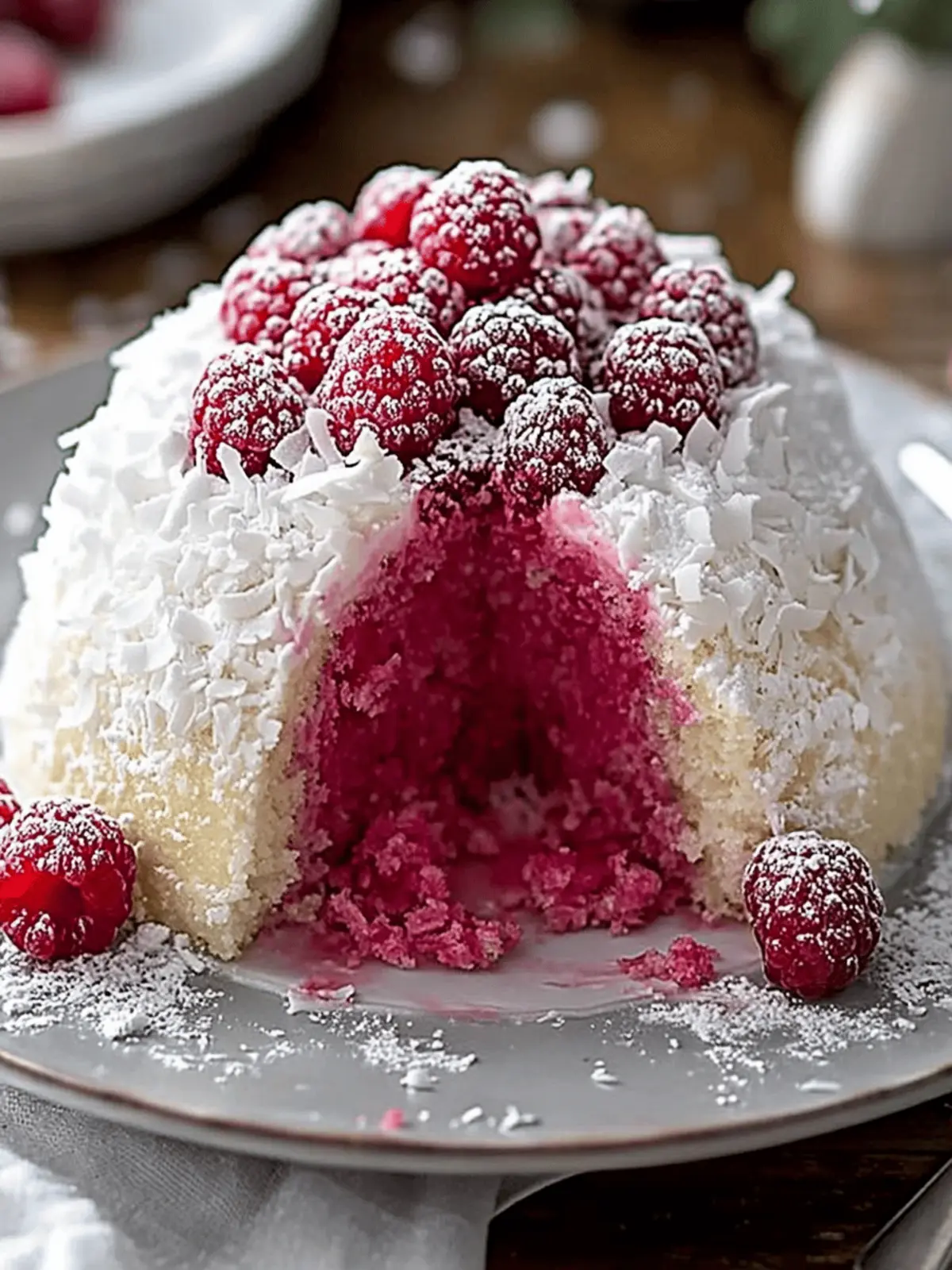 Raspberry Swirl Coconut Snowball Cake