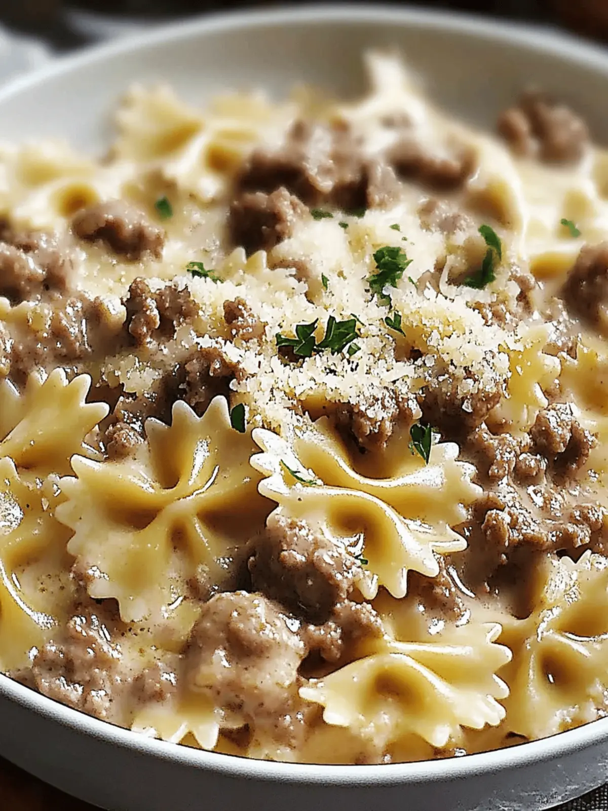 Creamy Parmesan Garlic Beef Bowtie Pasta