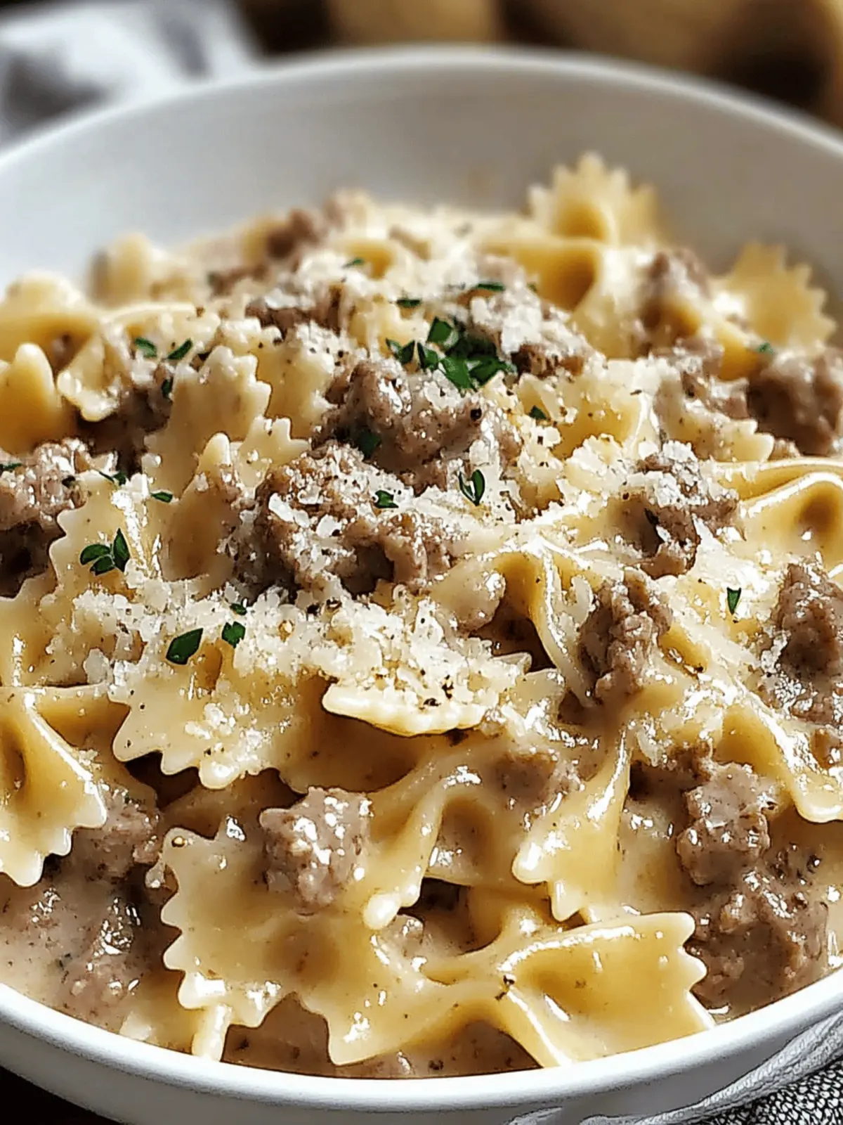 Creamy Parmesan Garlic Beef Bowtie Pasta