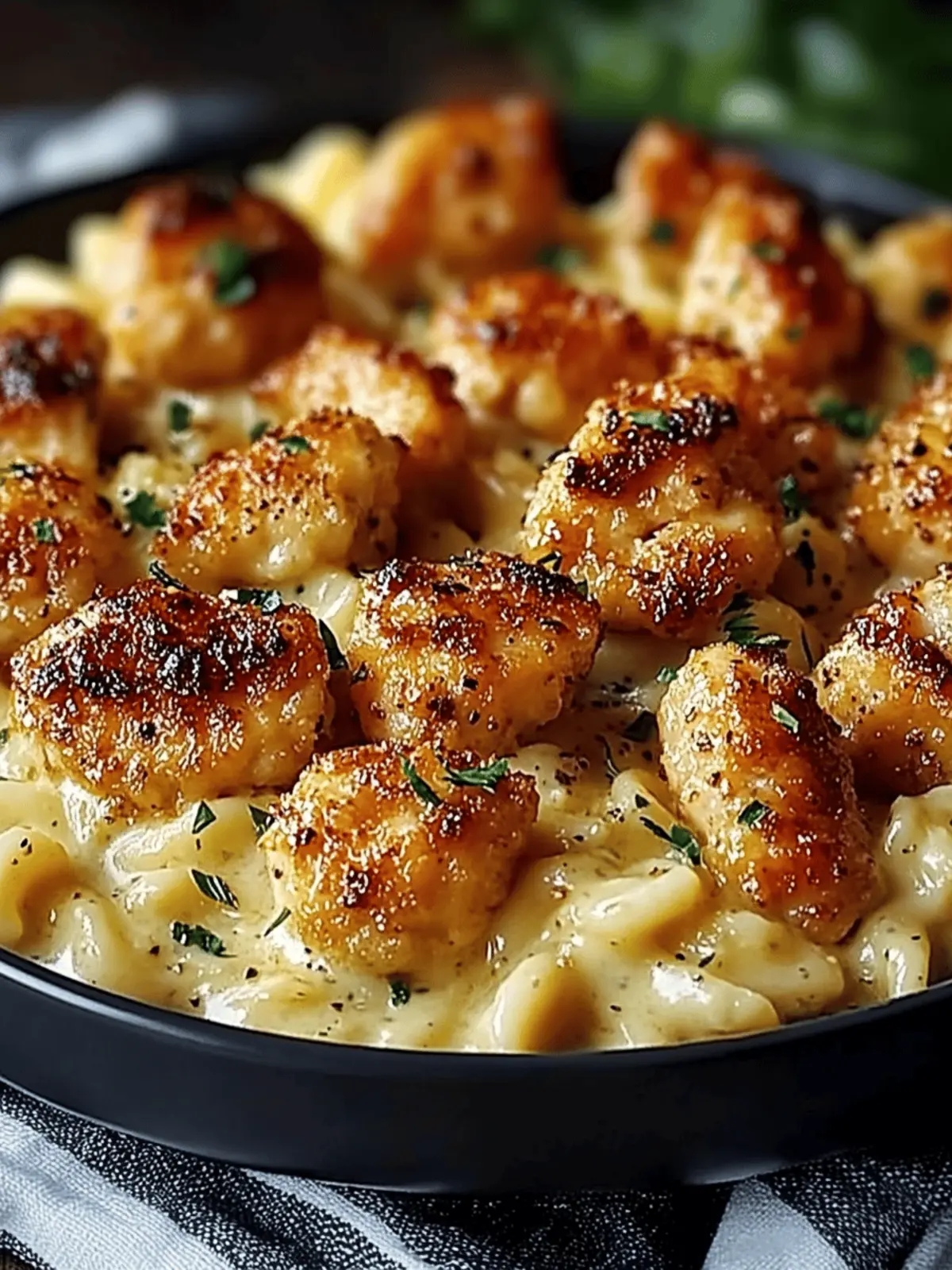 Garlic Parmesan Chicken Bites with Creamy Rotini