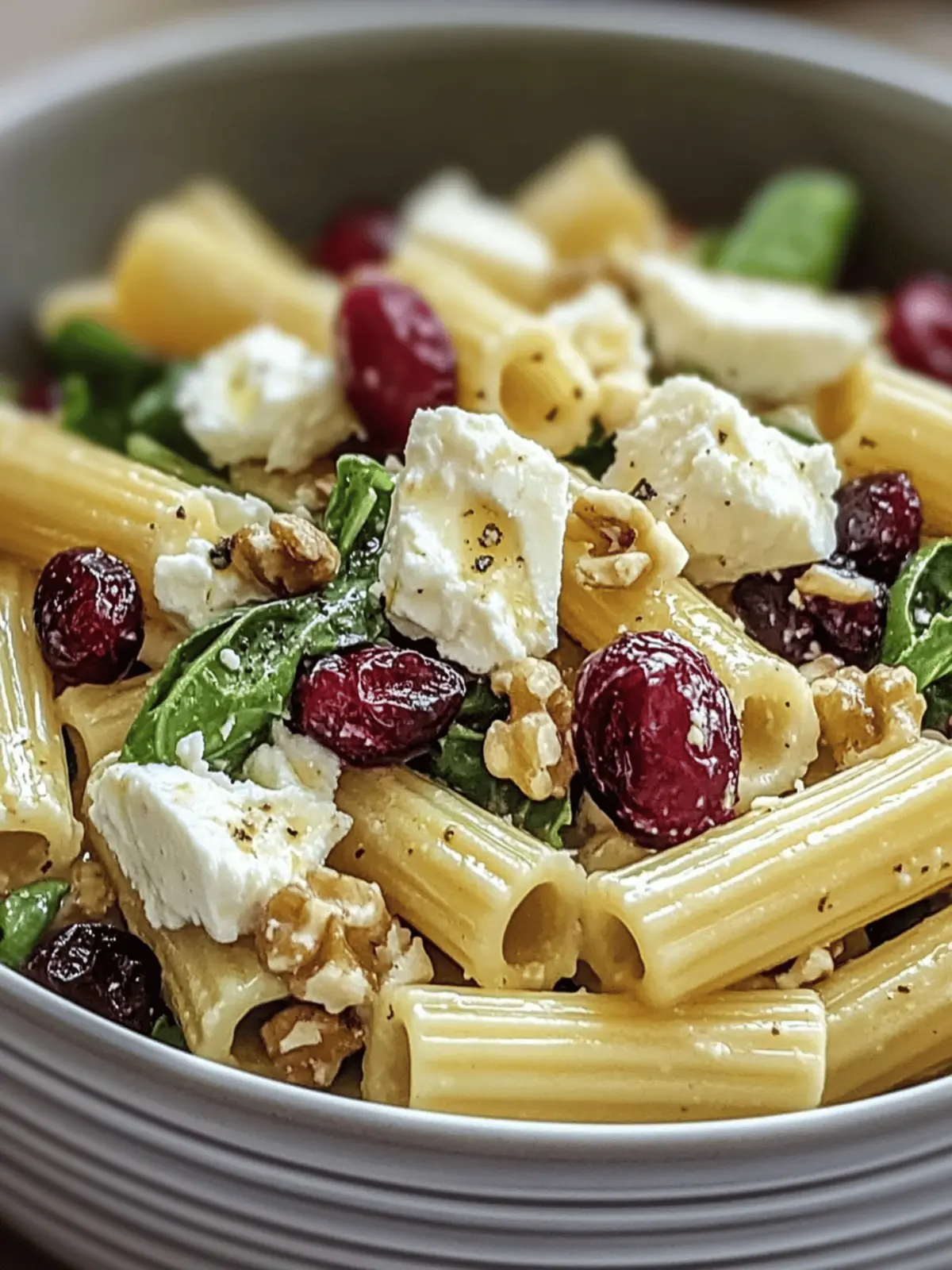 Feta Cranberry Rigatoni Salad with Lemon Vinaigrette