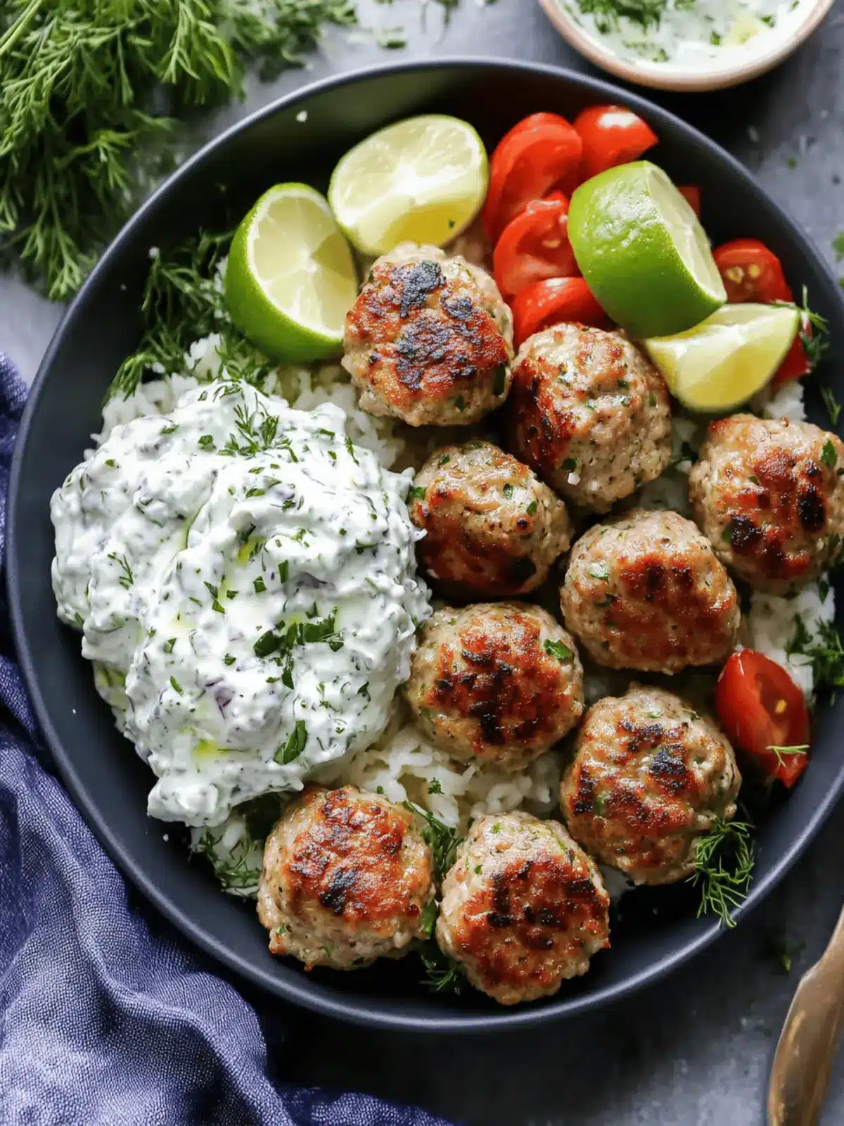 Savory Greek Turkey Meatballs with Zesty Tzatziki Sauce 3 Greek Turkey Meatballs with Tzatziki Sauce