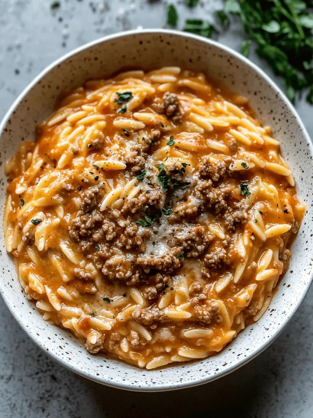 Ground Beef Orzo with Tomato Cream Sauce