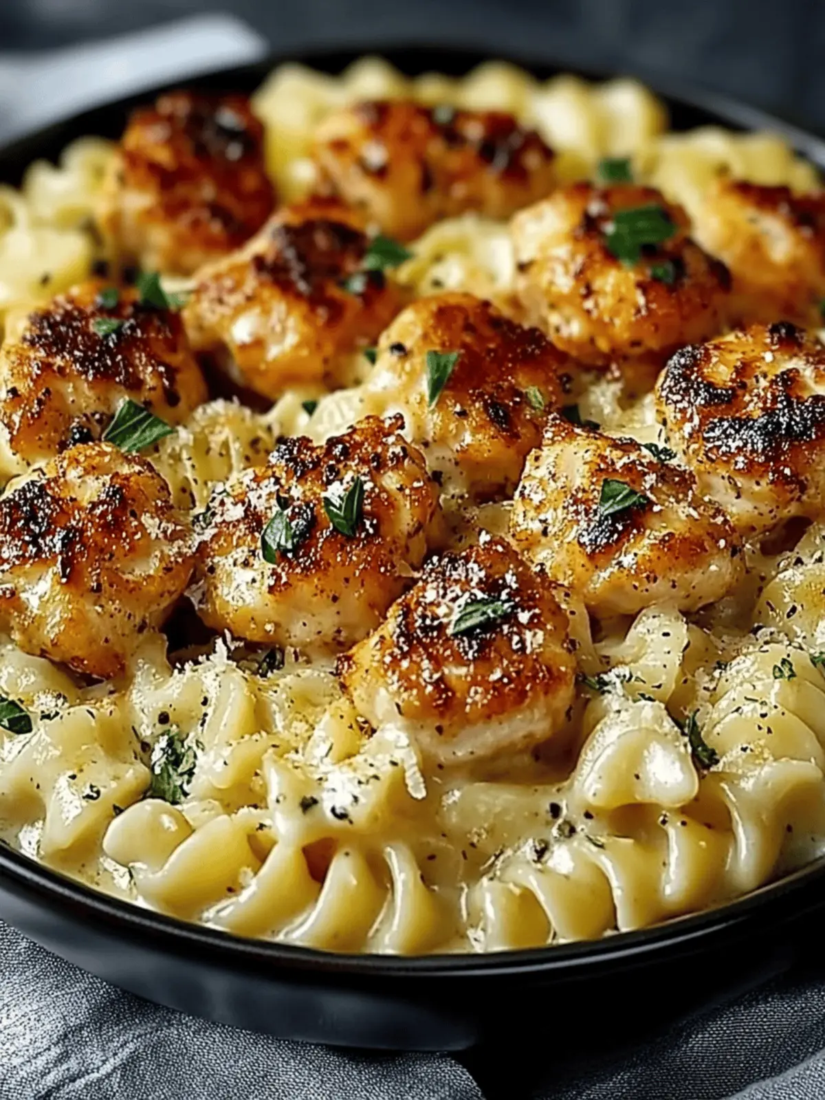 Garlic Parmesan Chicken Bites with Creamy Rotini