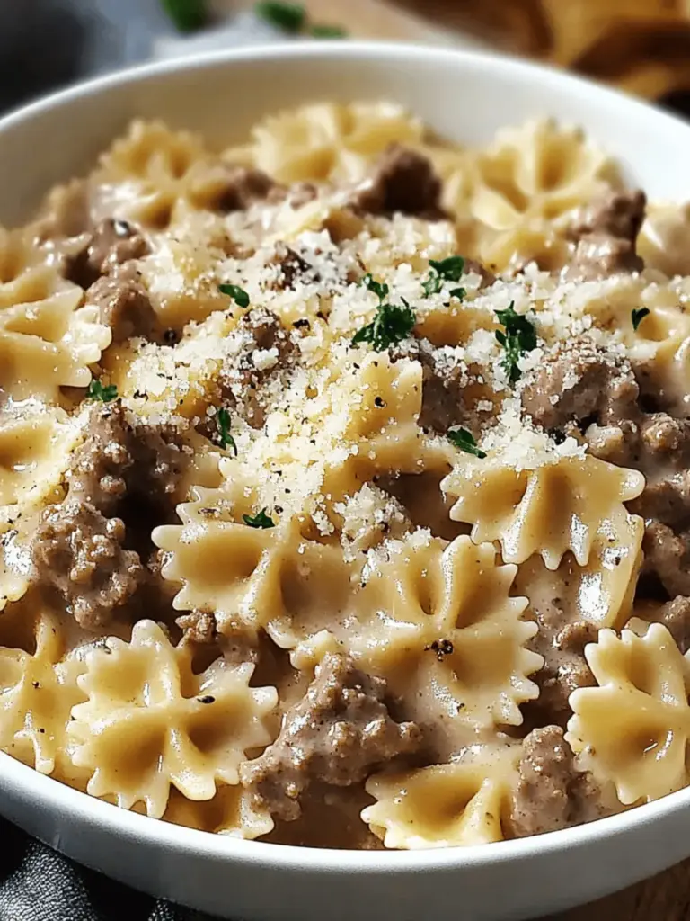 Creamy Parmesan Garlic Beef Bowtie Pasta