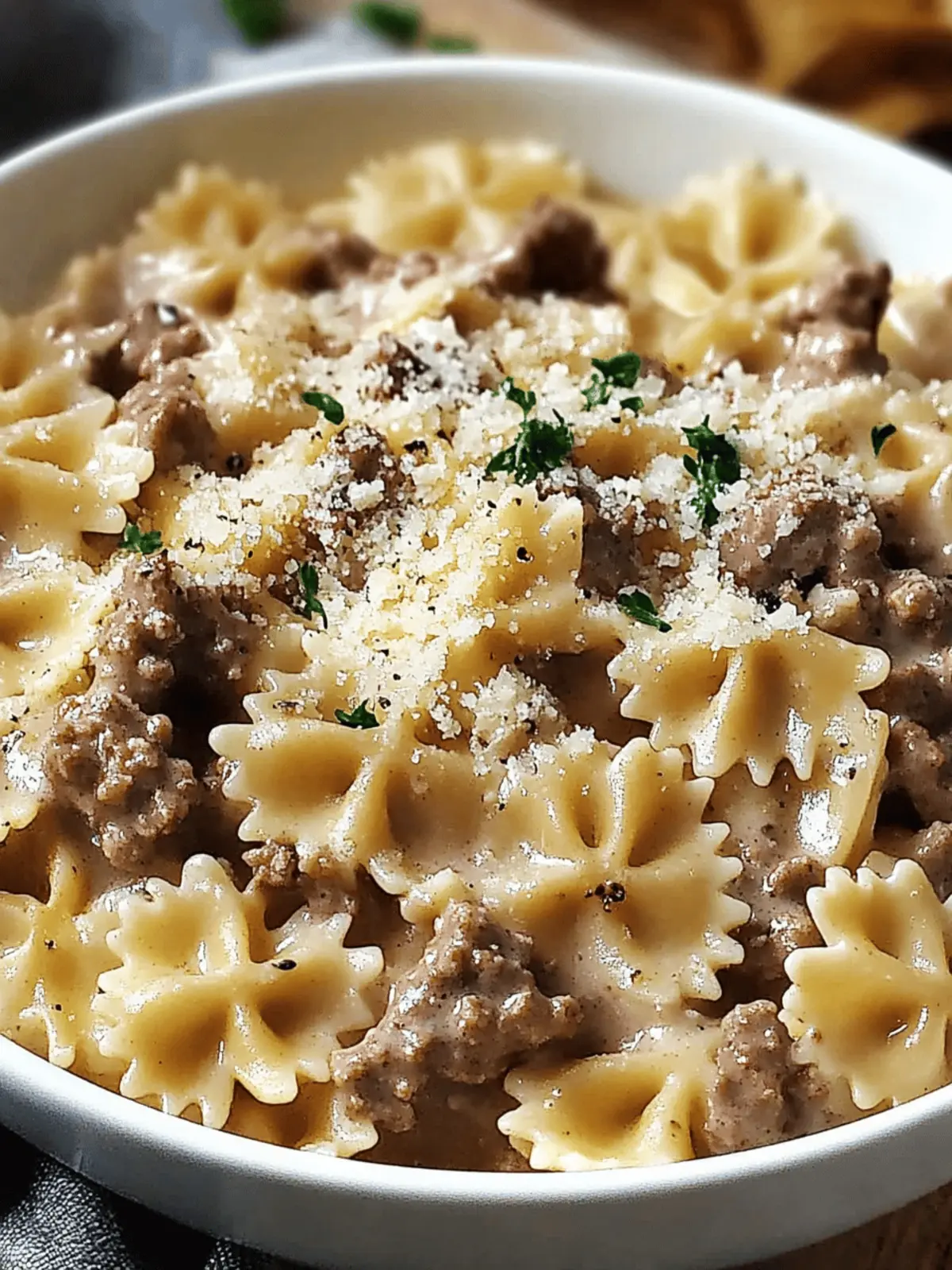Creamy Parmesan Garlic Beef Bowtie Pasta