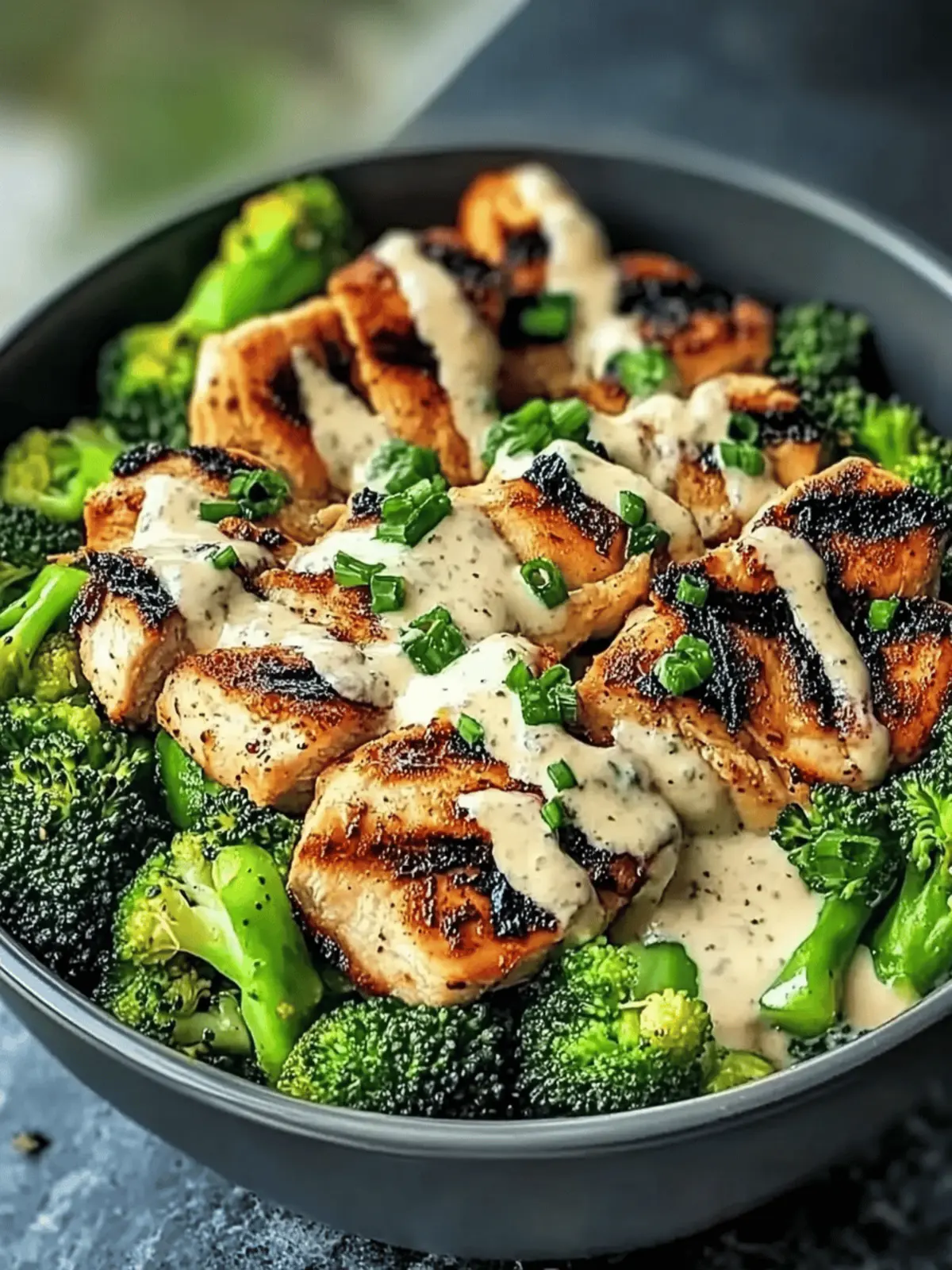 Grilled Chicken & Broccoli Bowls with Creamy Garlic Sauce