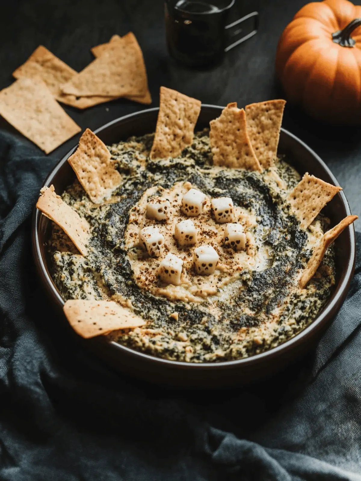 Spooky Halloween Graveyard Spinach Dip