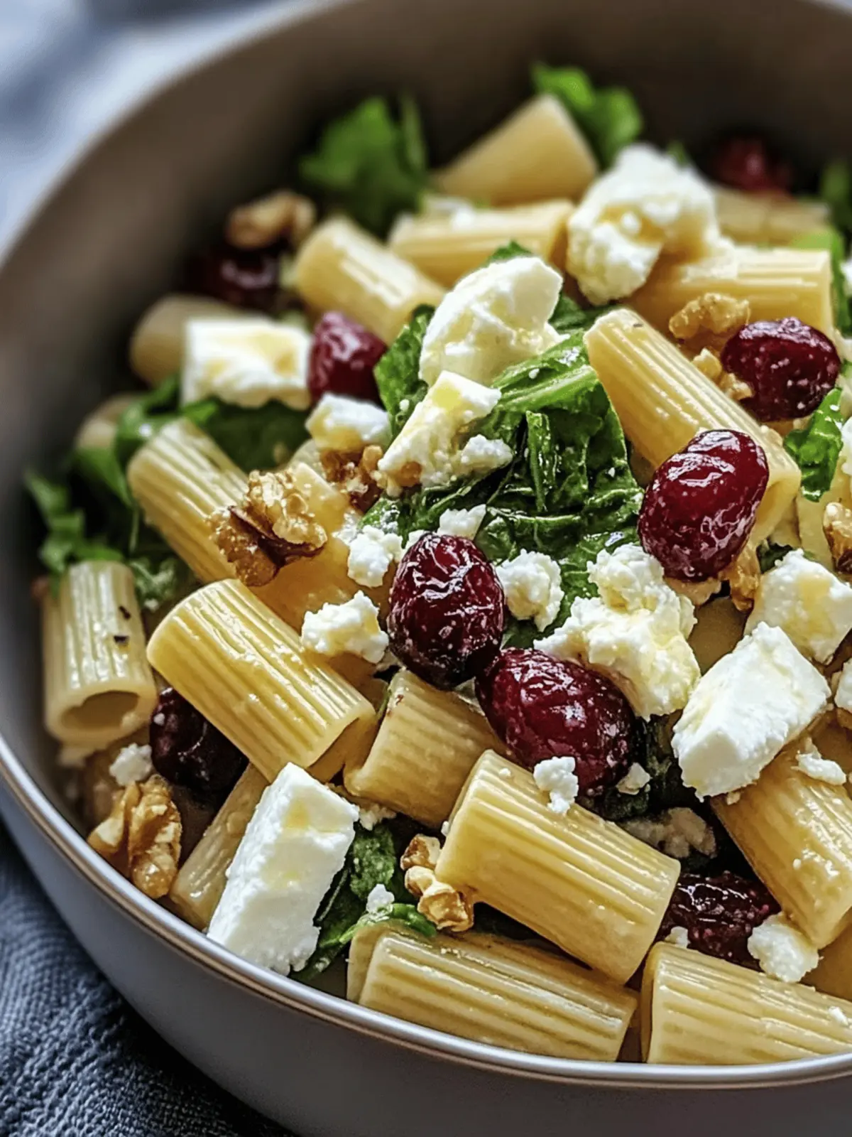 Feta Cranberry Rigatoni Salad with Lemon Vinaigrette