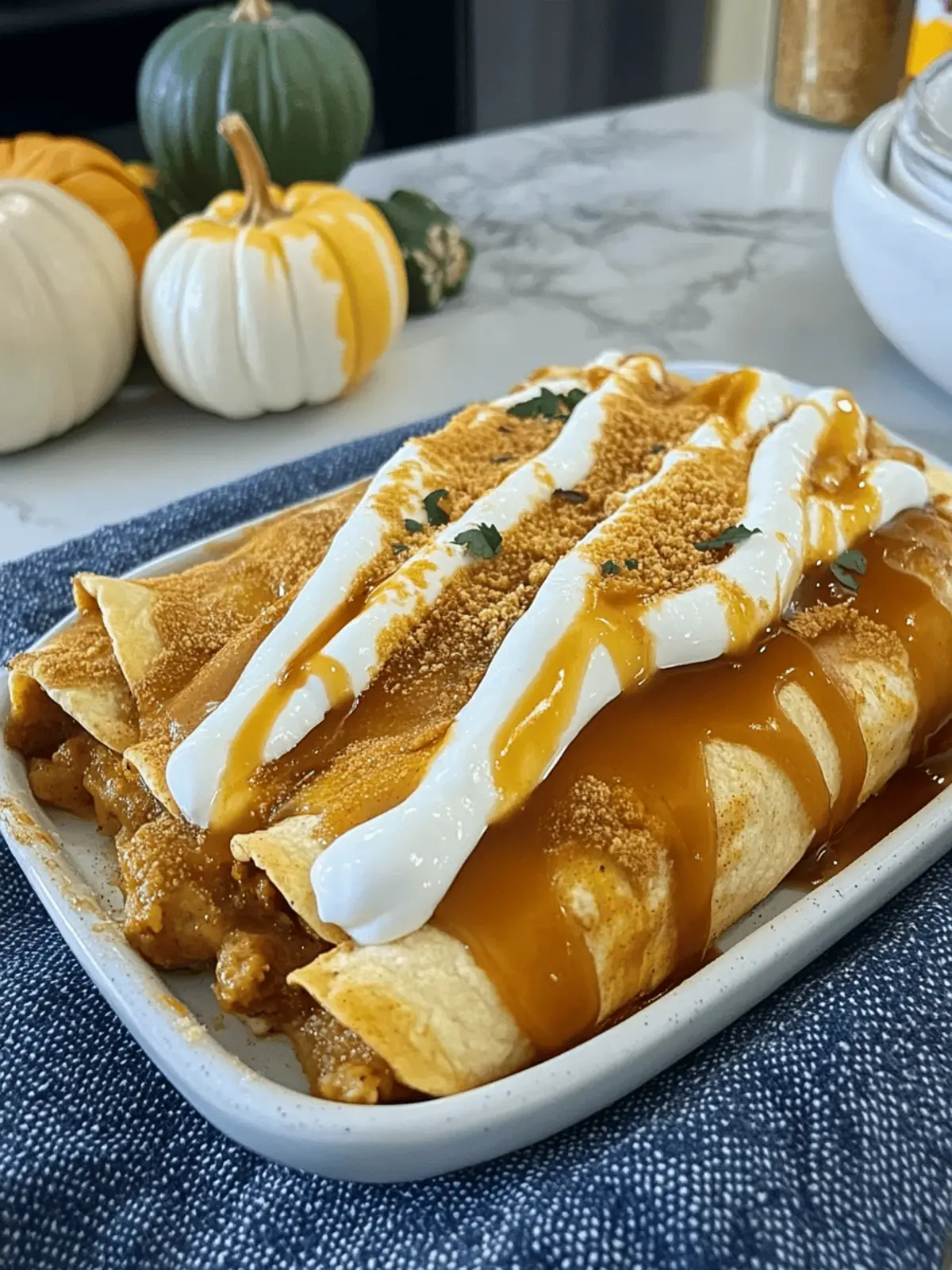 Pumpkin Spice Cheesecake Enchiladas with Caramel Drizzle