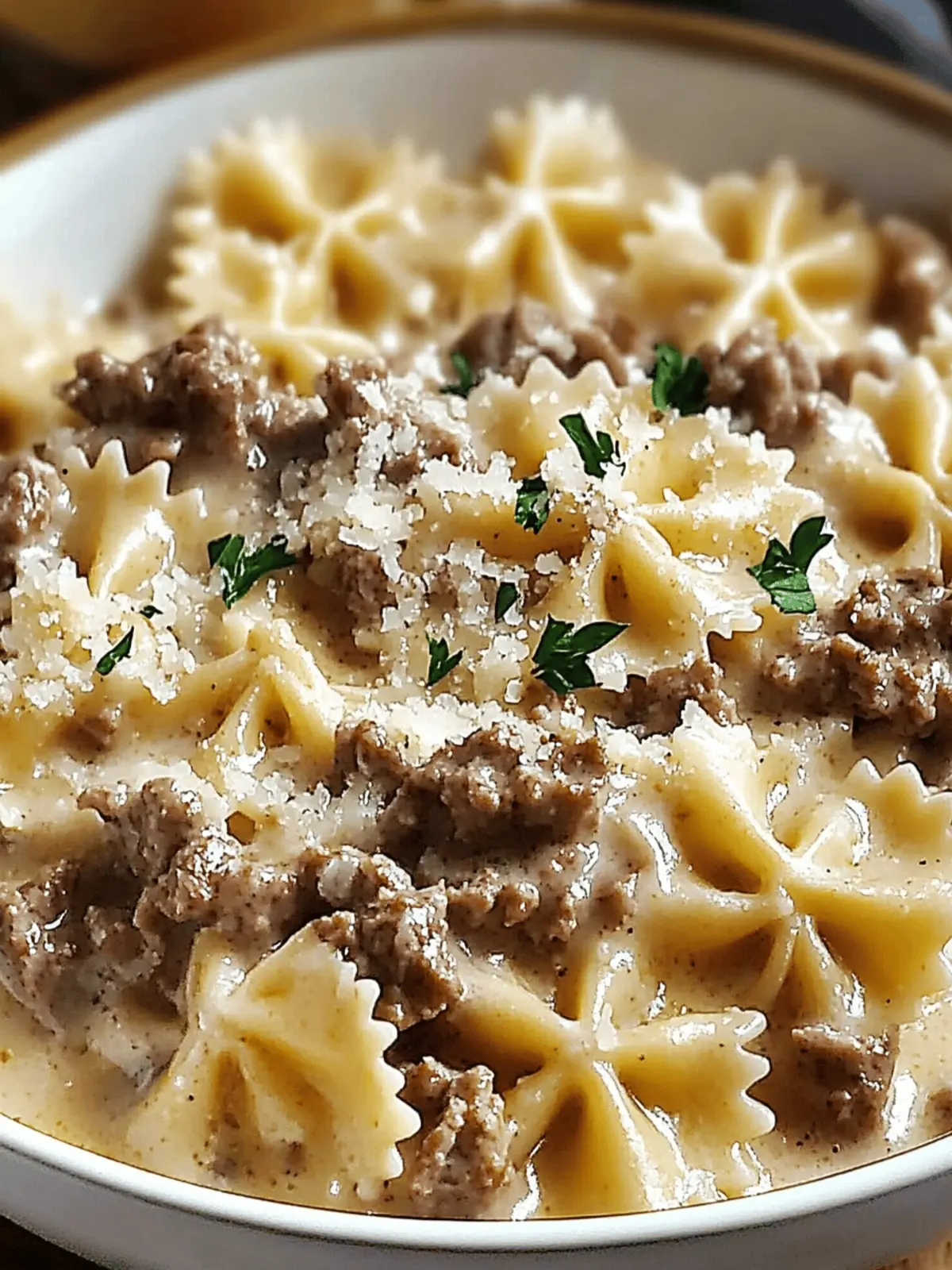 Creamy Parmesan Garlic Beef Bowtie Pasta