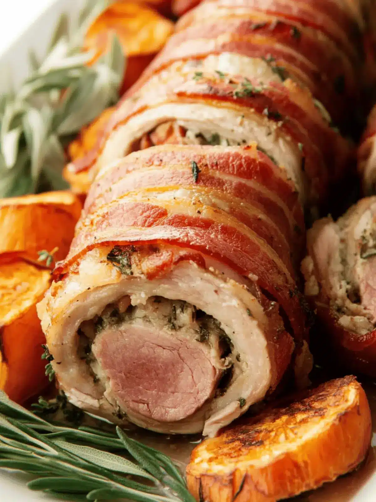 Stuffed Pork Tenderloin Wrapped in Bacon