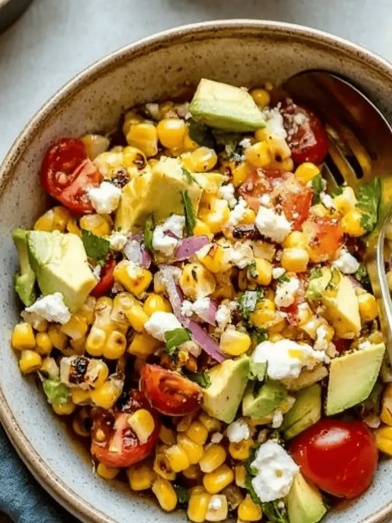 Grilled Corn Salad with Avocado, Goat Cheese & Hot Honey Vinaigrette