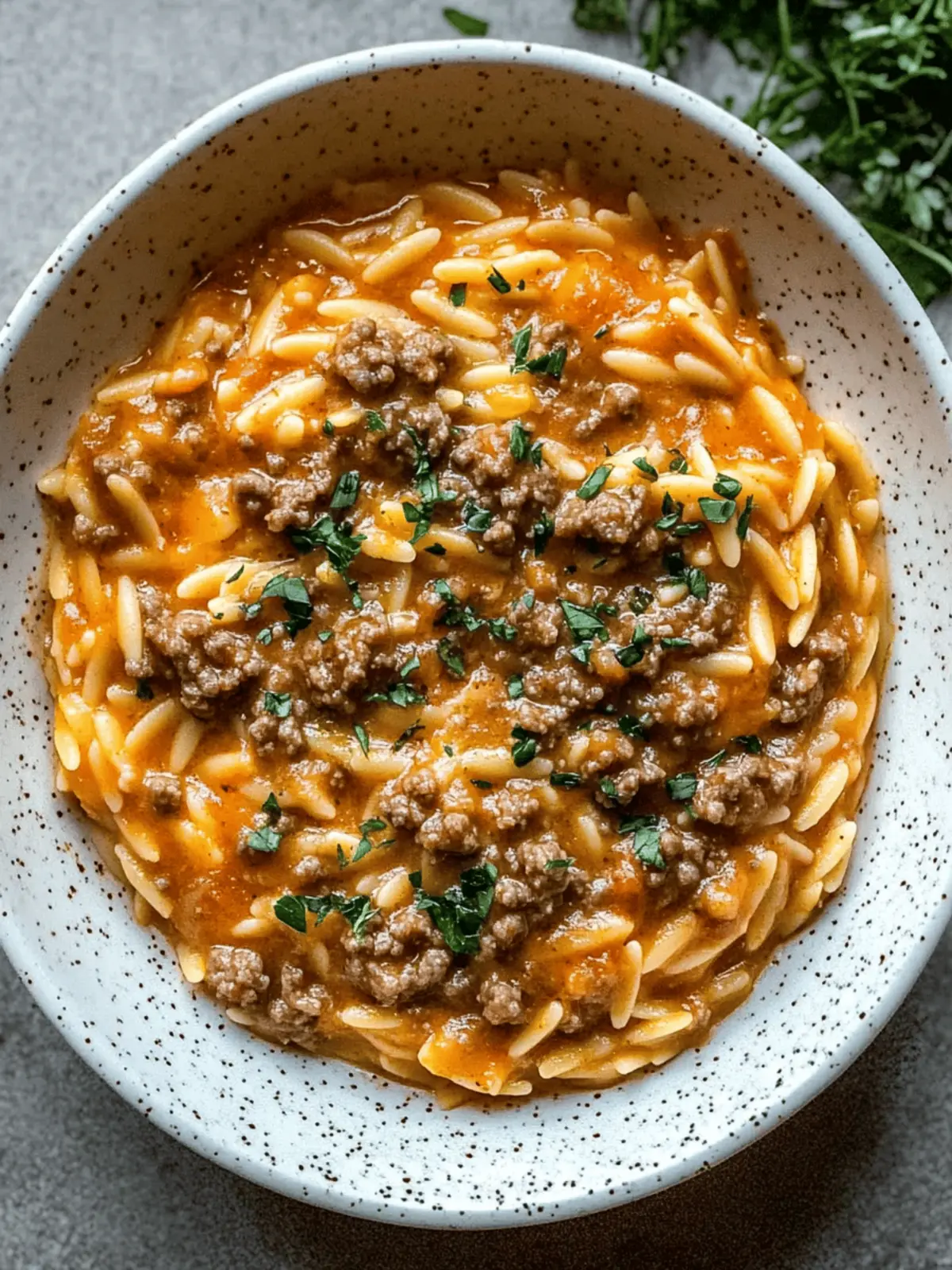Ground Beef Orzo with Tomato Cream Sauce