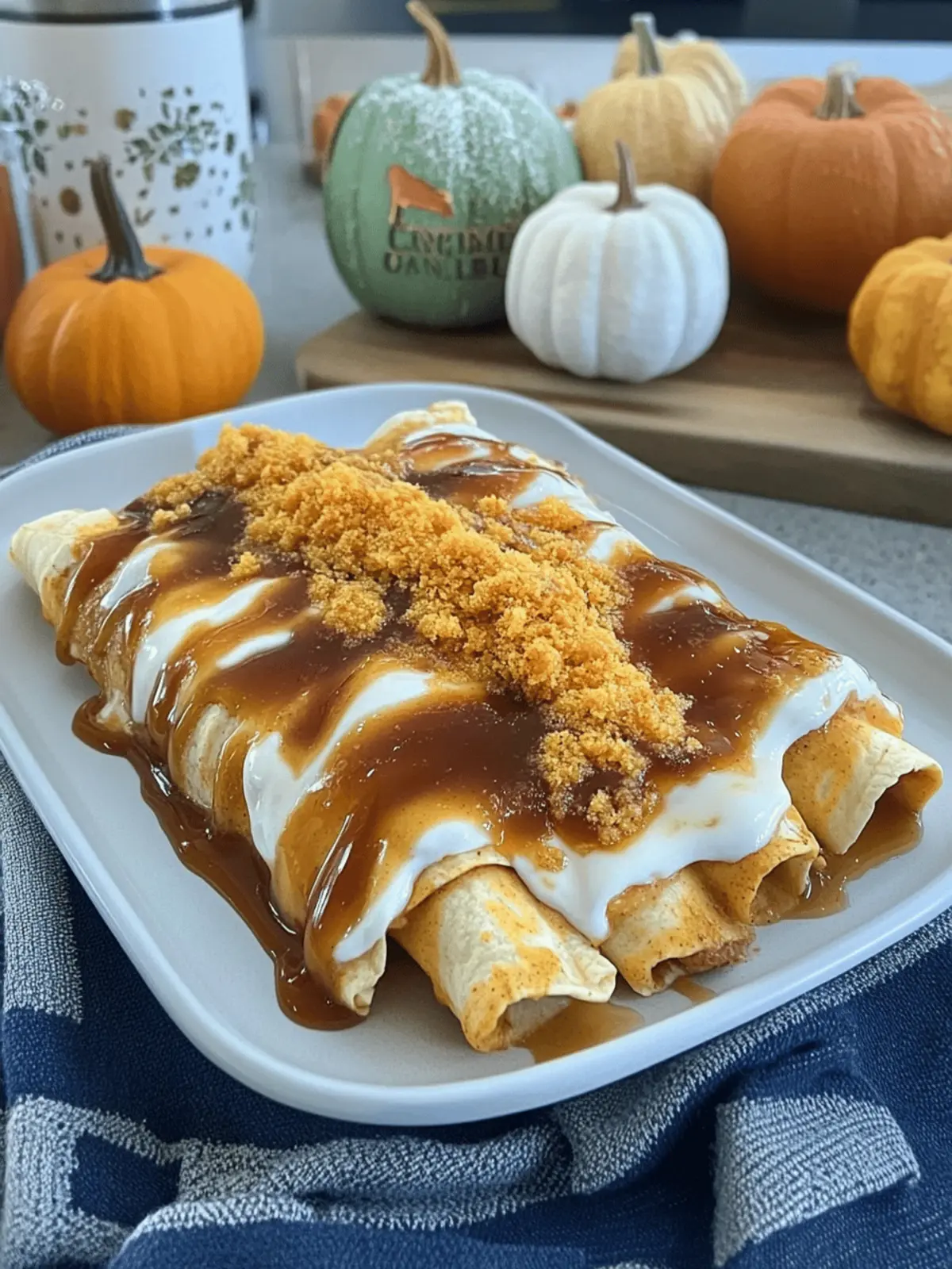 Pumpkin Spice Cheesecake Enchiladas with Caramel Drizzle