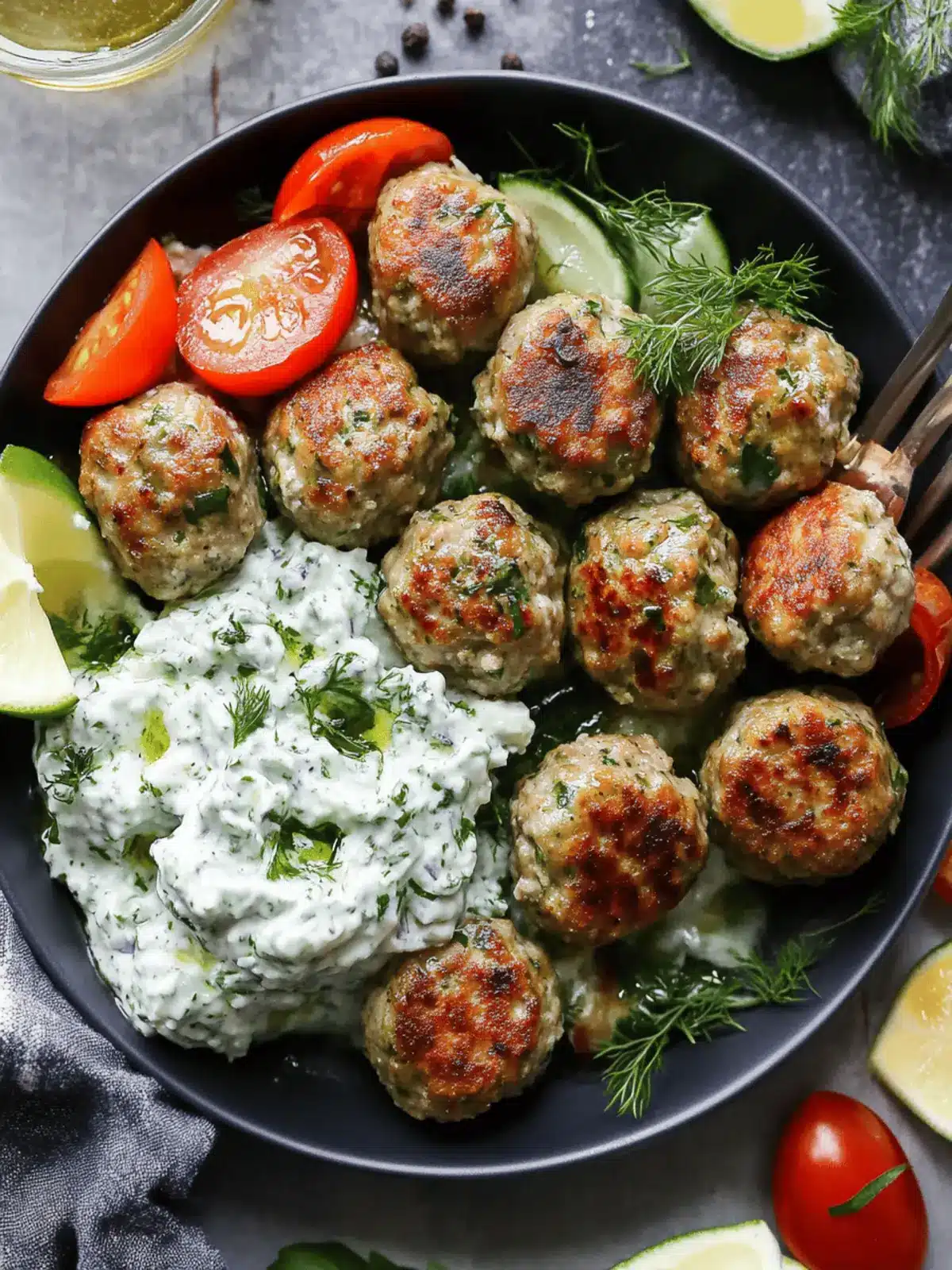 Savory Greek Turkey Meatballs with Zesty Tzatziki Sauce 2 Greek Turkey Meatballs with Tzatziki Sauce