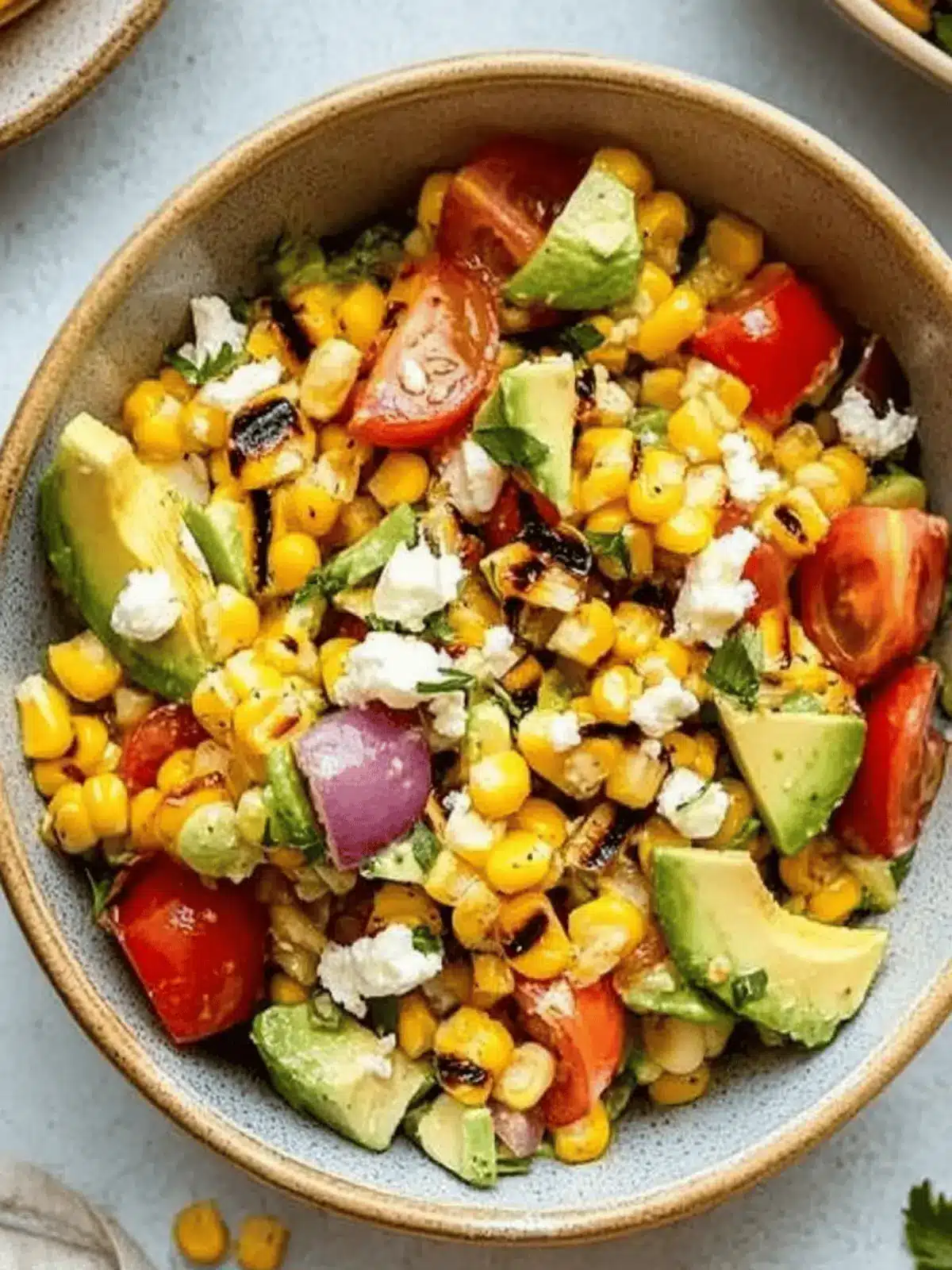 Grilled Corn Salad with Avocado, Goat Cheese & Hot Honey Vinaigrette