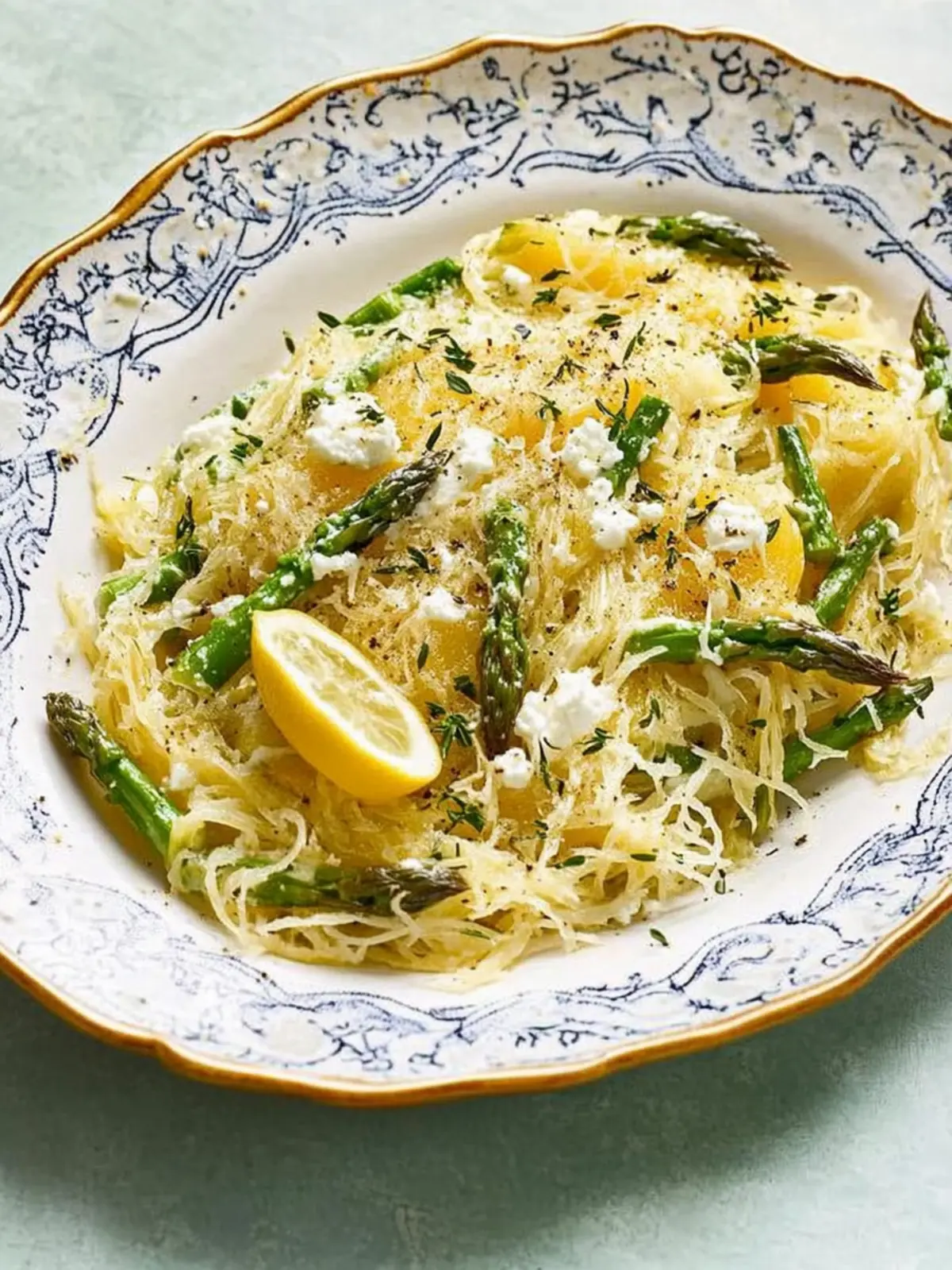 Spaghetti Squash with Asparagus, Ricotta, Lemon, and Thyme