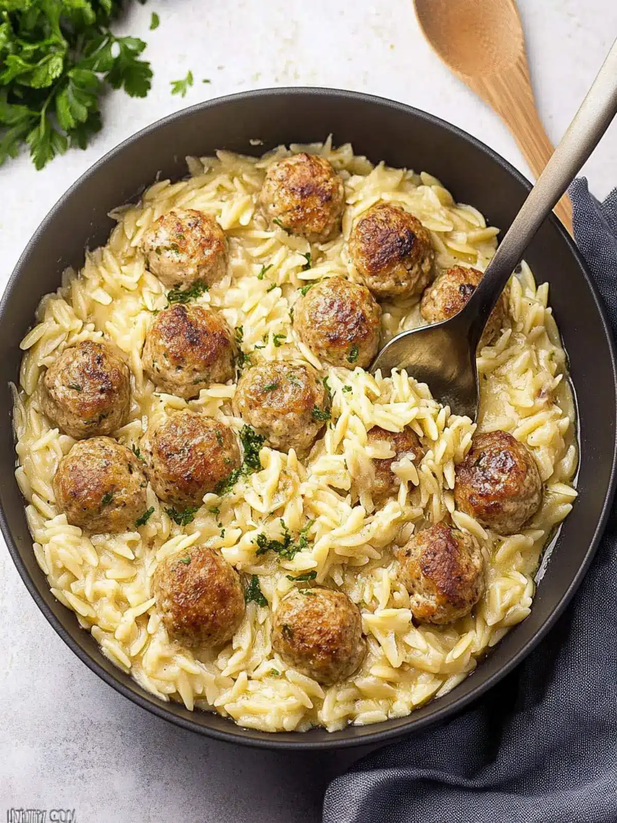 Chicken Meatballs with Orzo