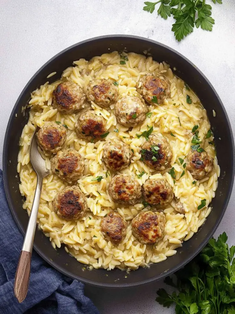 Chicken Meatballs with Orzo