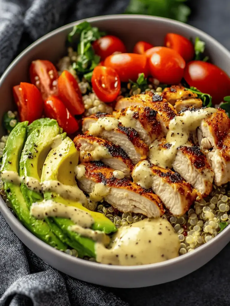 Creamy Avocado Chicken Quinoa Bowl