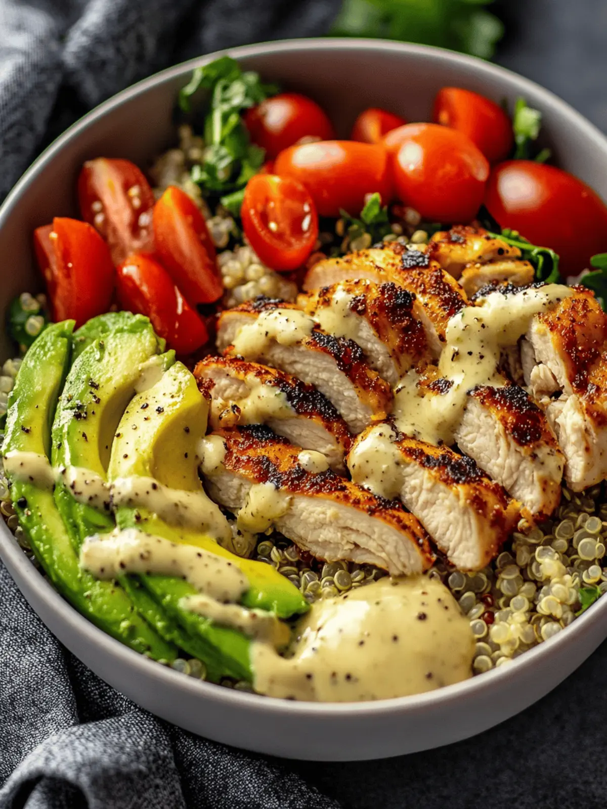 Creamy Avocado Chicken Quinoa Bowl