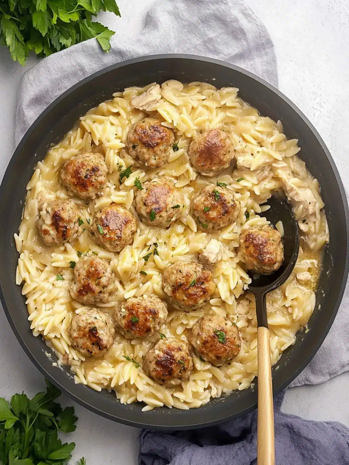 Chicken Meatballs with Orzo