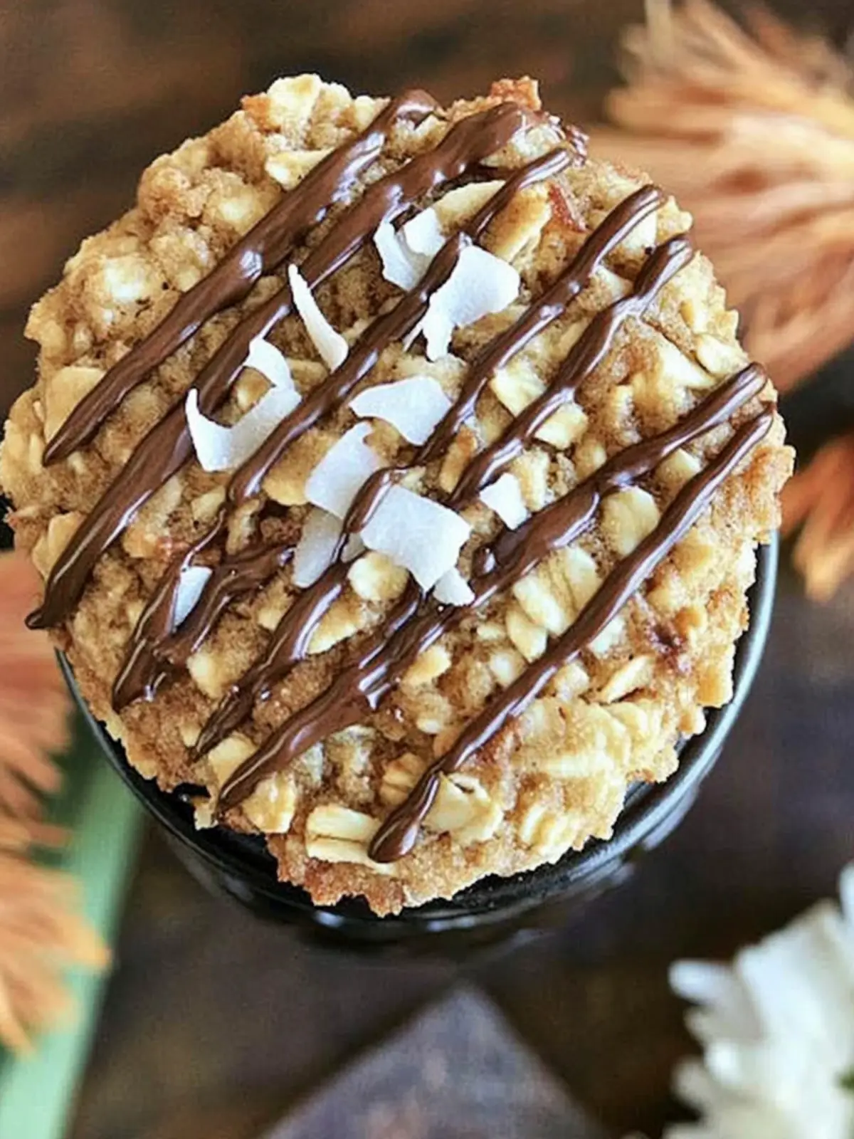 Thin Crispy Oatmeal Cookies with Toasted Coconut and Chocolate Drizzle