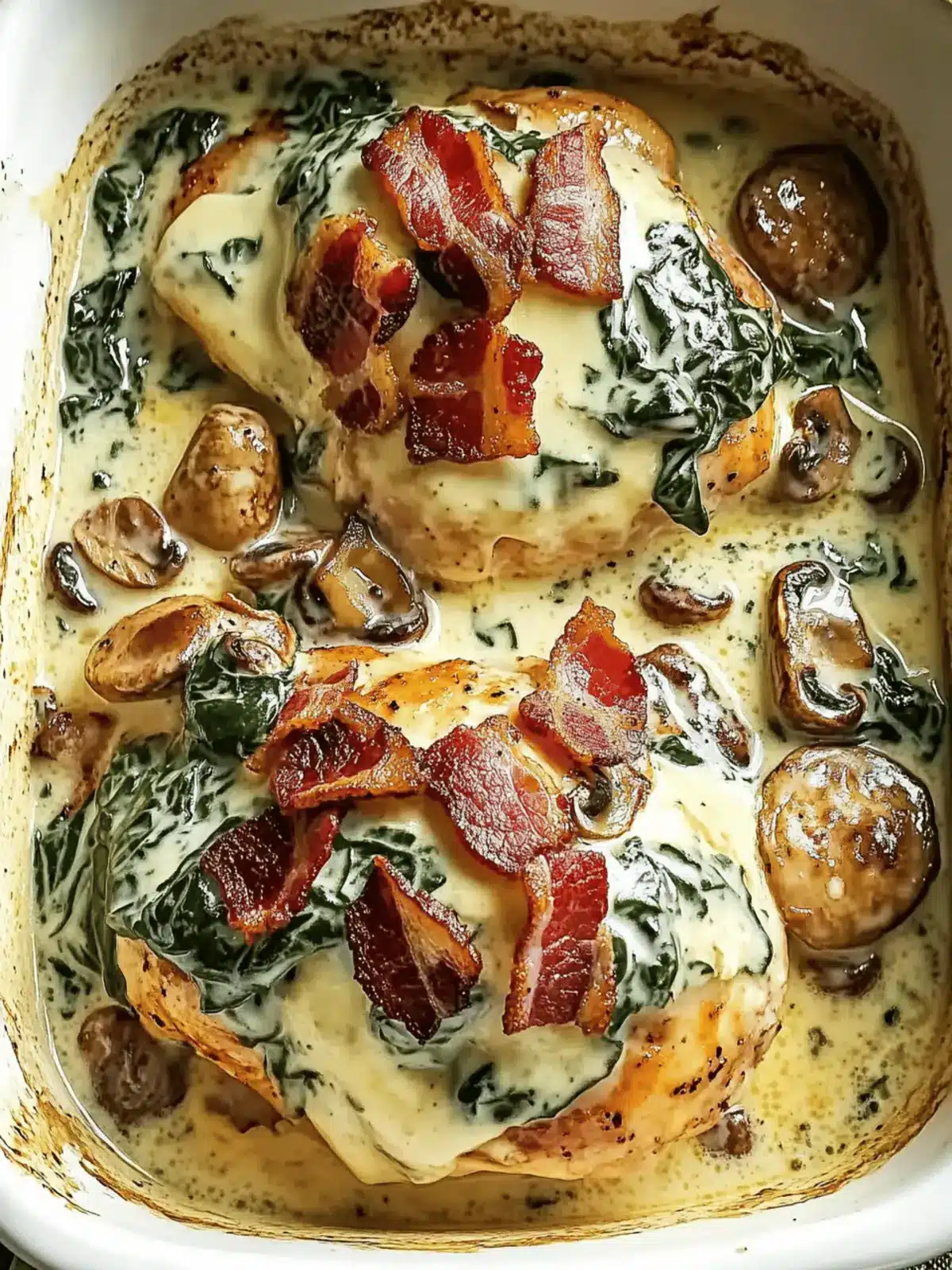 Smothered Chicken with Creamed Spinach: Comfort in Every Bite 4 Smothered Chicken with Creamed Spinach, Bacon, and Mushrooms