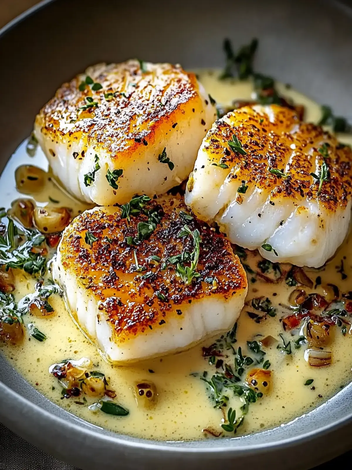 Pan-Seared Cod with Garlic Cream Sauce