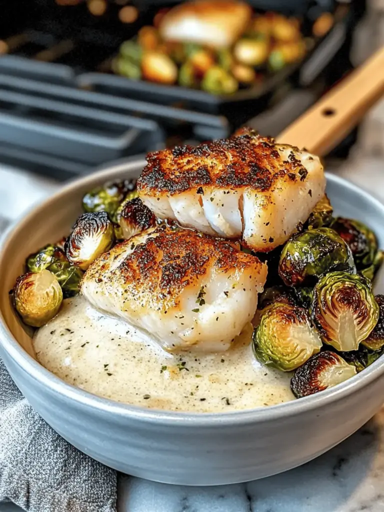 Lemon Garlic Butter Cod Bowls with Roasted Brussels Sprouts