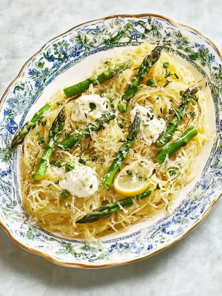 Spaghetti Squash with Asparagus, Ricotta, Lemon, and Thyme