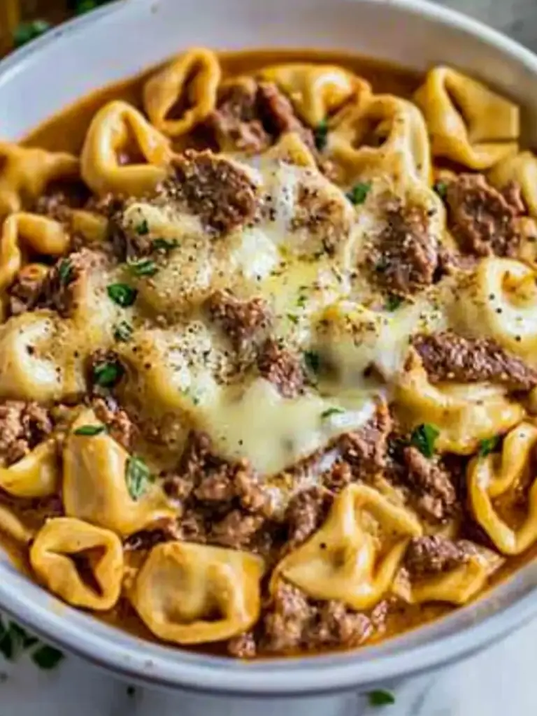 Cheesesteak Tortellini in Rich Provolone Sauce