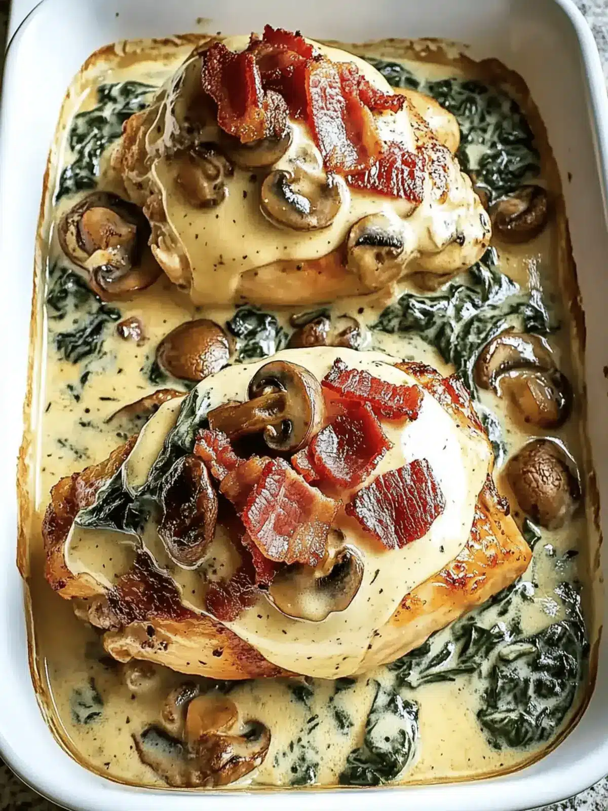 Smothered Chicken with Creamed Spinach: Comfort in Every Bite 5 Smothered Chicken with Creamed Spinach, Bacon, and Mushrooms