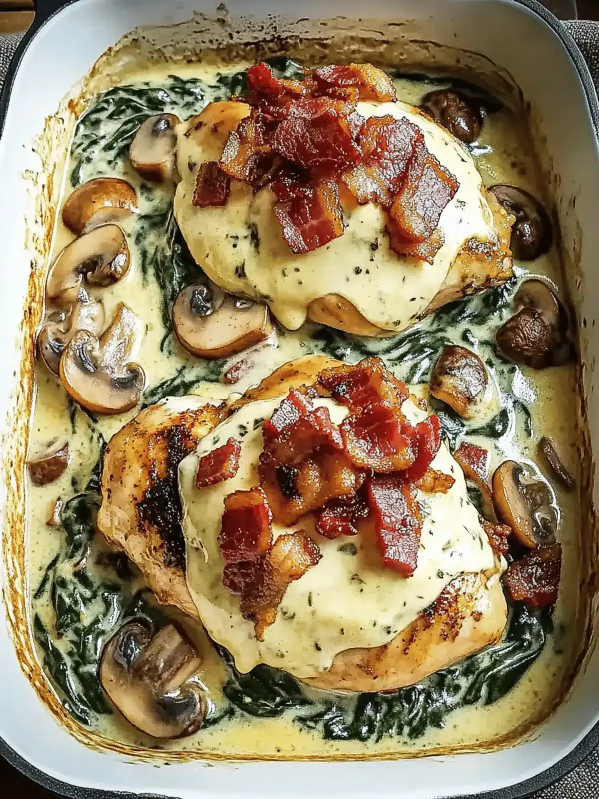 Smothered Chicken with Creamed Spinach: Comfort in Every Bite 2 Smothered Chicken with Creamed Spinach, Bacon, and Mushrooms