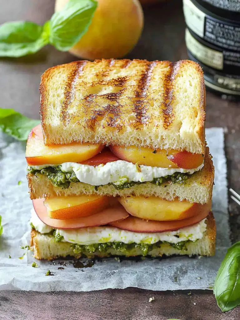 Peach, Pesto & Burrata Sandwich