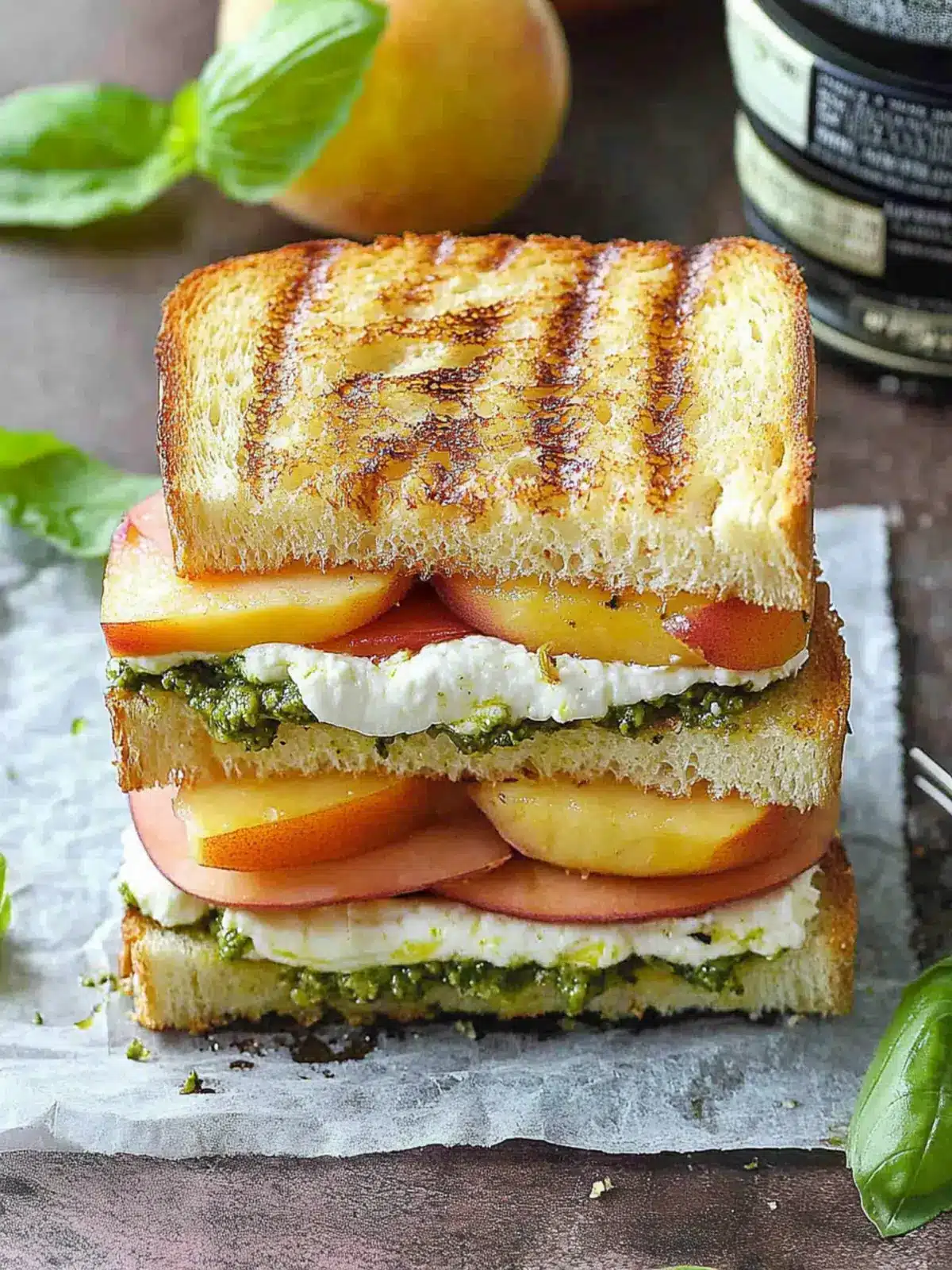 Peach, Pesto & Burrata Sandwich