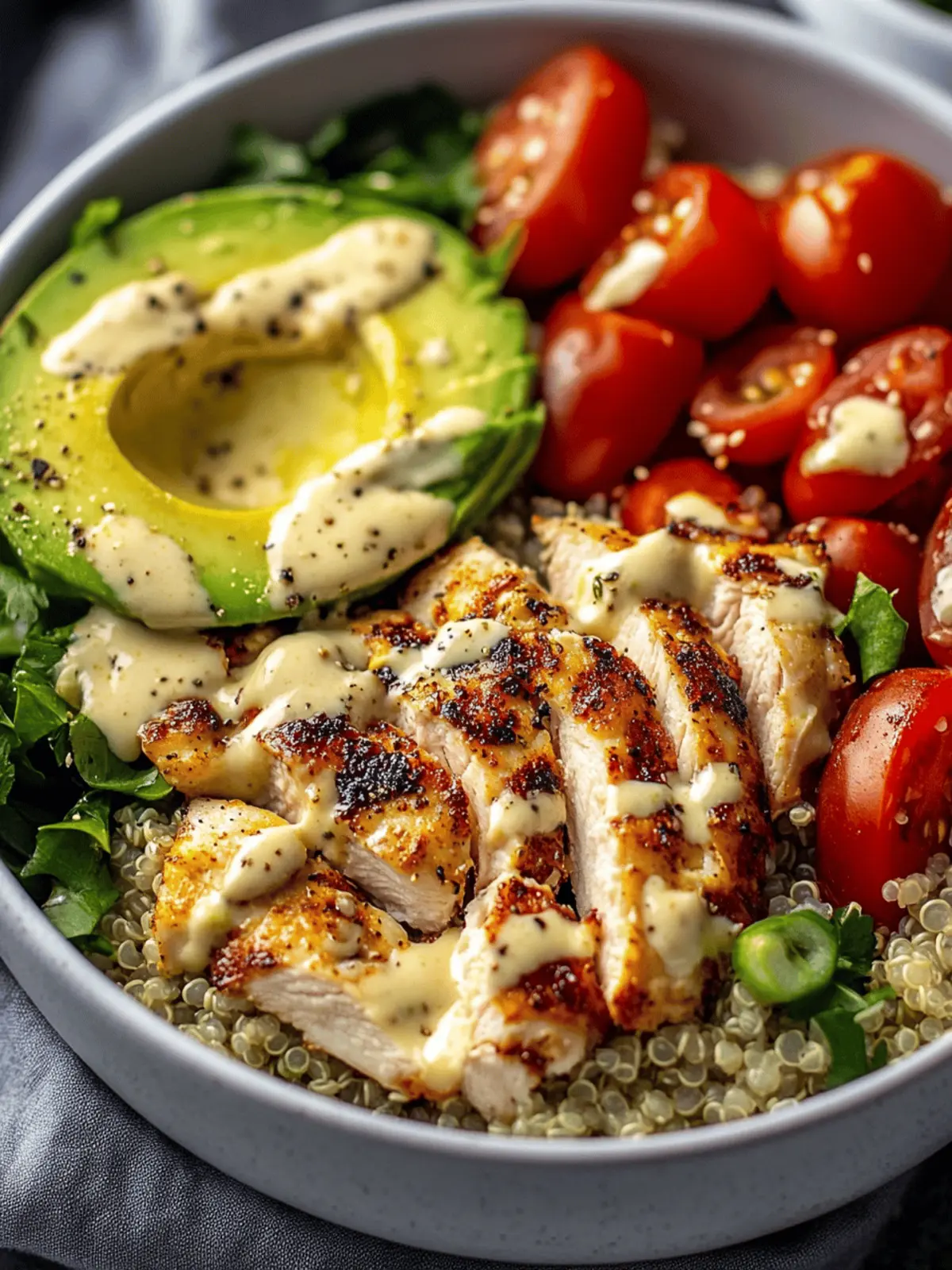 Creamy Avocado Chicken Quinoa Bowl