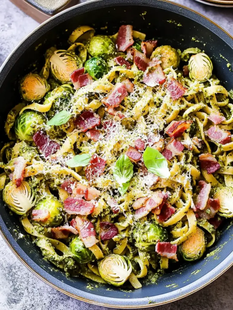 Brussels Sprouts and Bacon Pesto Pasta