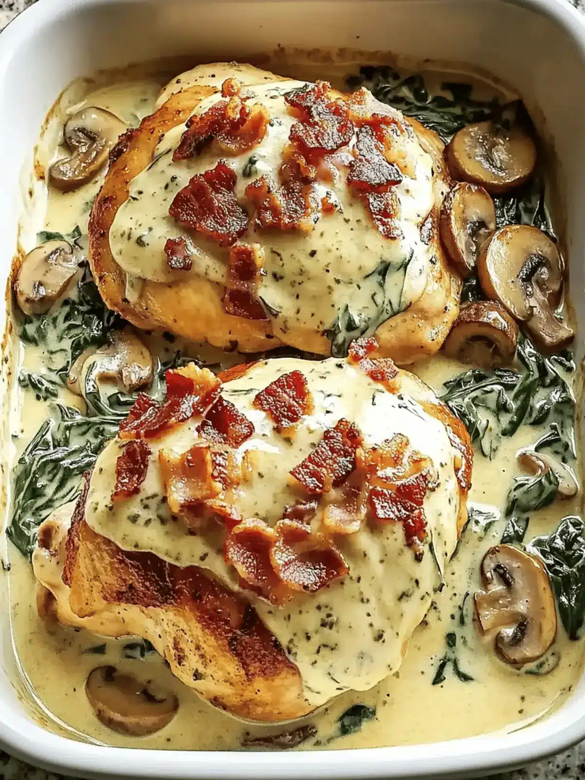 Smothered Chicken with Creamed Spinach: Comfort in Every Bite 3 Smothered Chicken with Creamed Spinach, Bacon, and Mushrooms