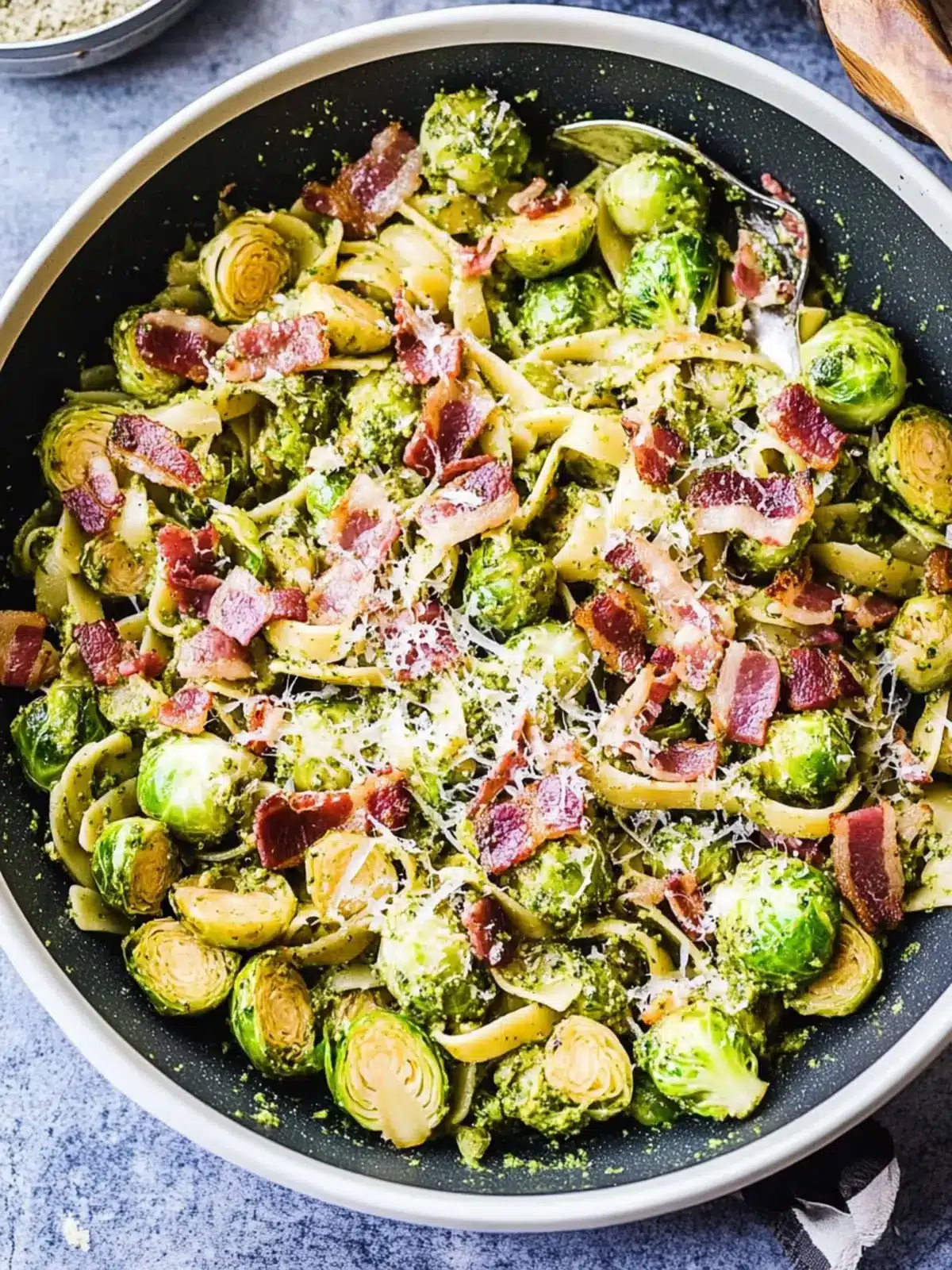 Brussels Sprouts and Bacon Pesto Pasta: Quick Hearty Delight 2 Brussels Sprouts and Bacon Pesto Pasta