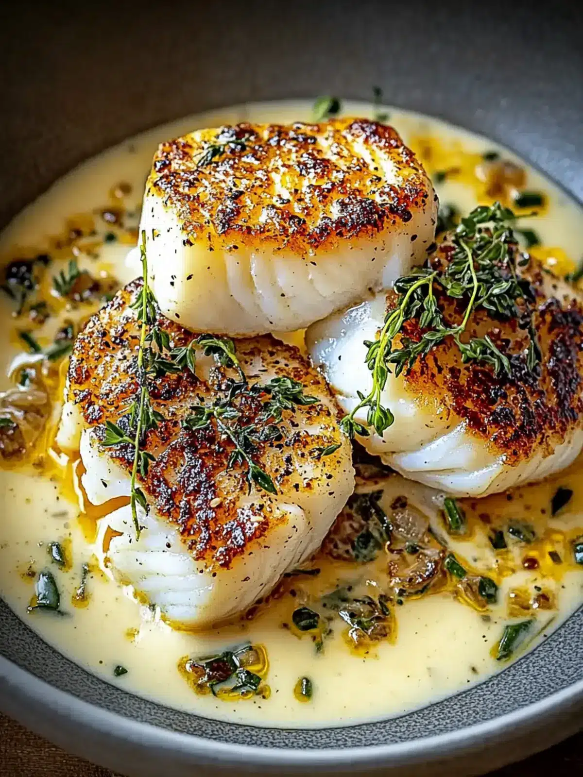 Pan-Seared Cod with Garlic Cream Sauce