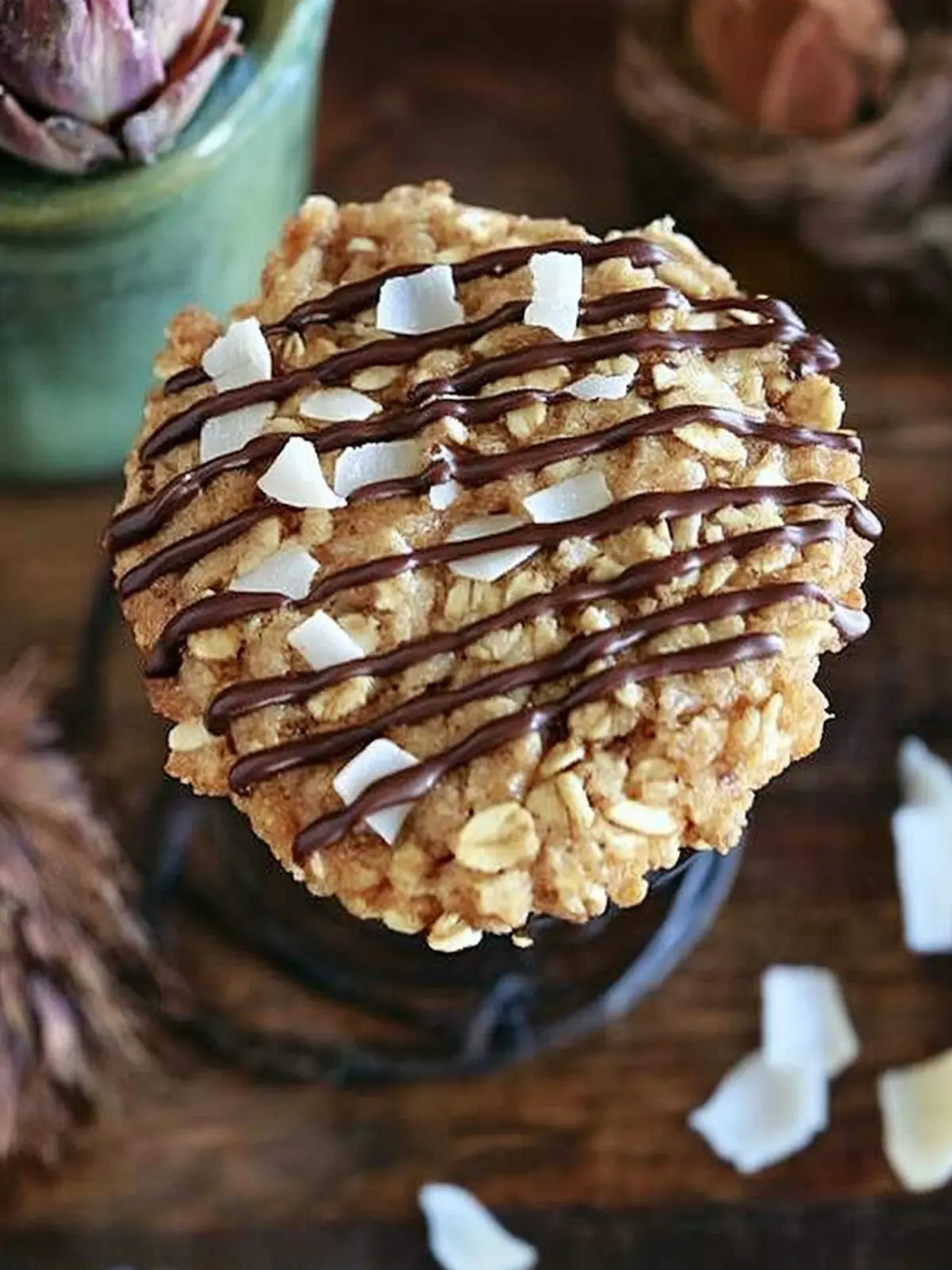 Thin Crispy Oatmeal Cookies with Toasted Coconut and Chocolate Drizzle
