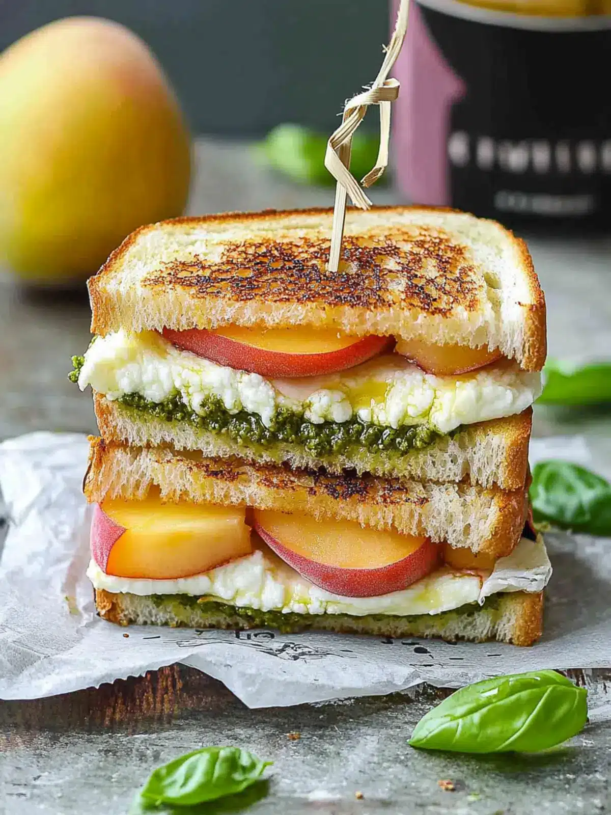 Peach, Pesto & Burrata Sandwich