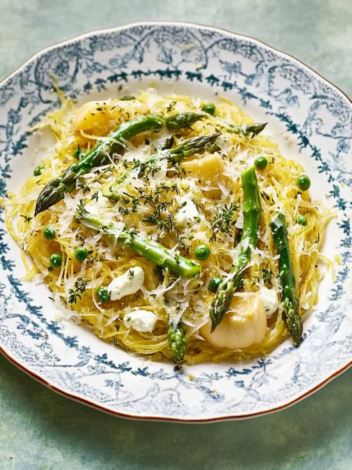 Spaghetti Squash with Asparagus, Ricotta, Lemon, and Thyme