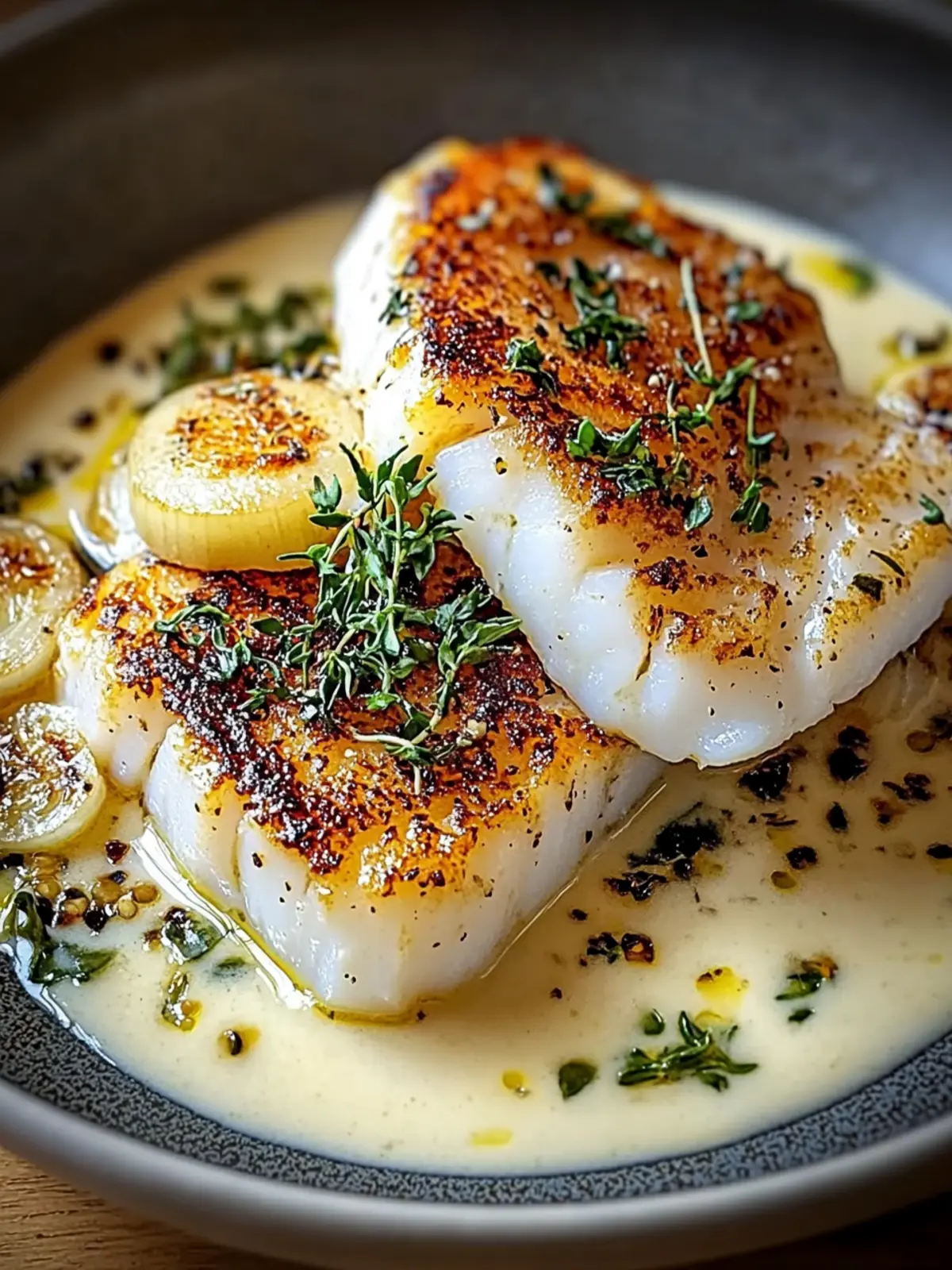 Pan-Seared Cod with Garlic Cream Sauce
